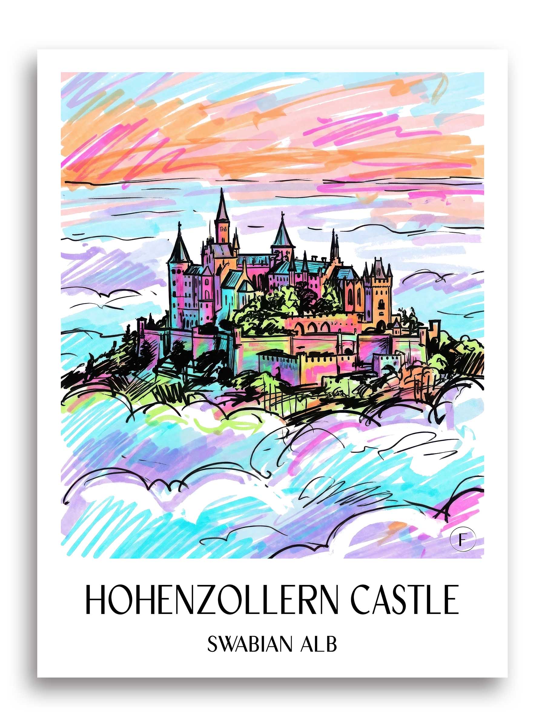 Burg Hohenzollern Poster - Schwäbische Alb - Deutschland Kunstdruck - Tag Graffiti von A4 bis A1