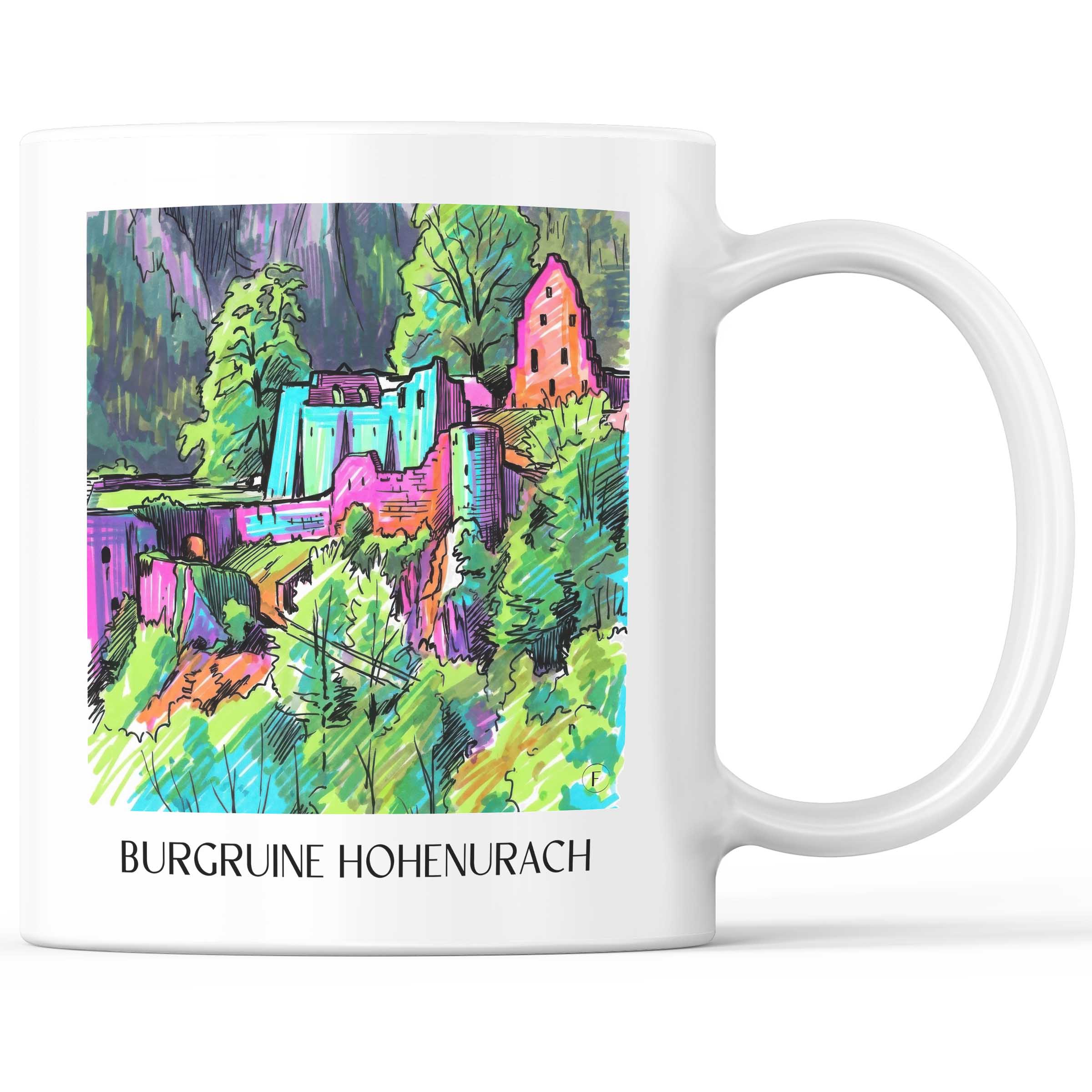 Burgruine Hohenurach Kaffeebecher - Schwäbische Alb - Deutschland Becher - Kaffeetasse im Tag Graffiti Stil