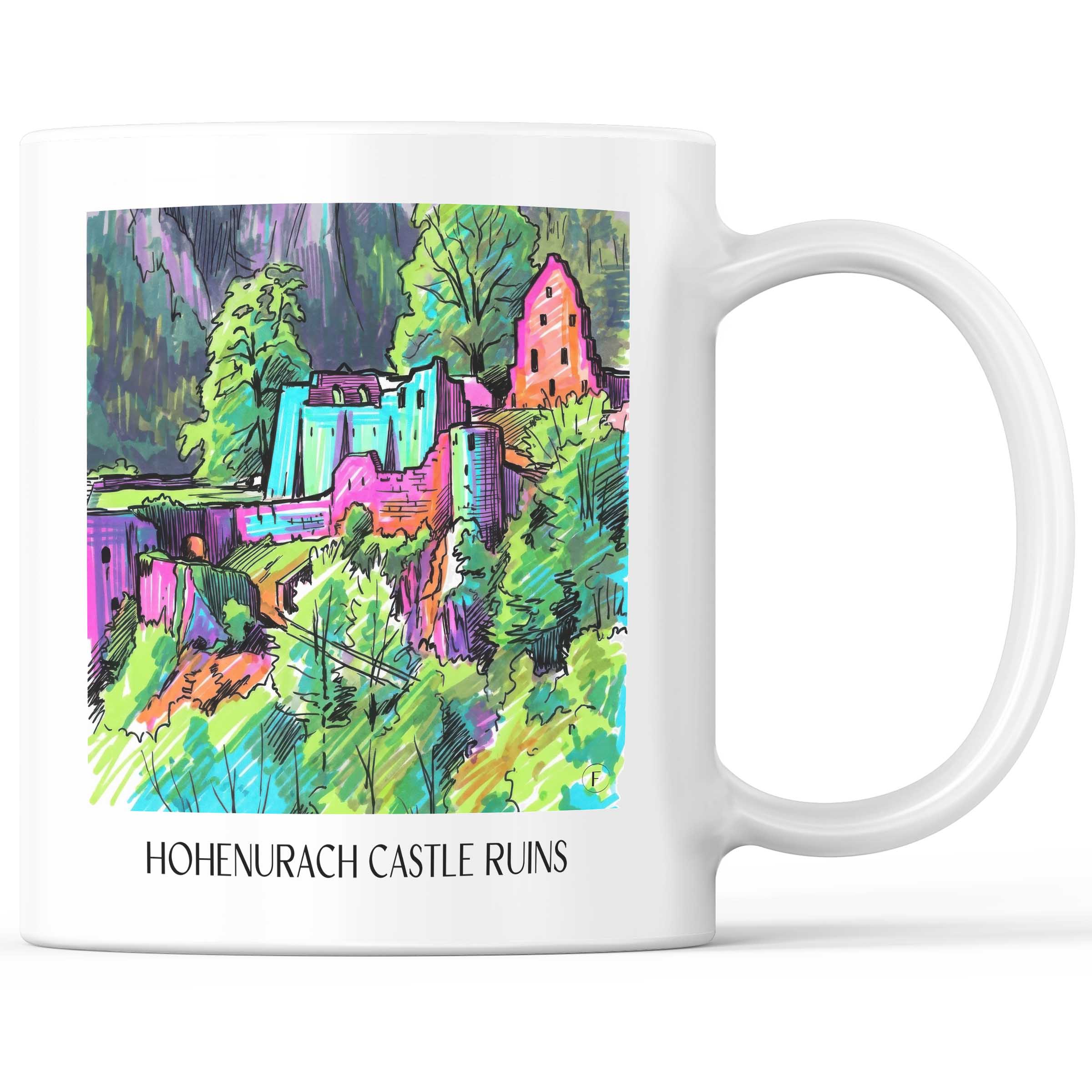 Burgruine Hohenurach Kaffeebecher - Schwäbische Alb - Deutschland Becher - Kaffeetasse im Tag Graffiti Stil