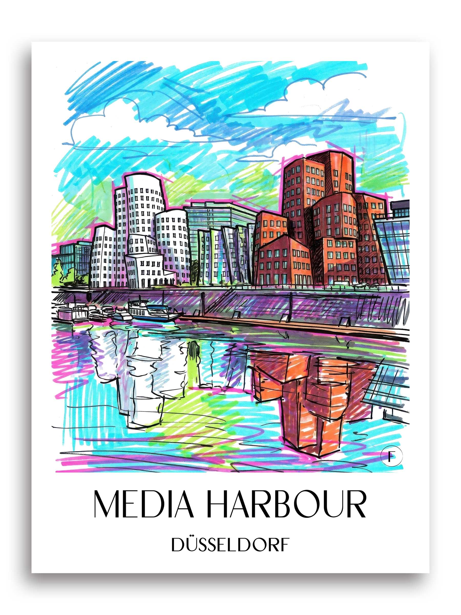 Medienhafen Poster - Düsseldorf - Deutschland Kunstdruck - Tag Graffiti von A4 bis A1