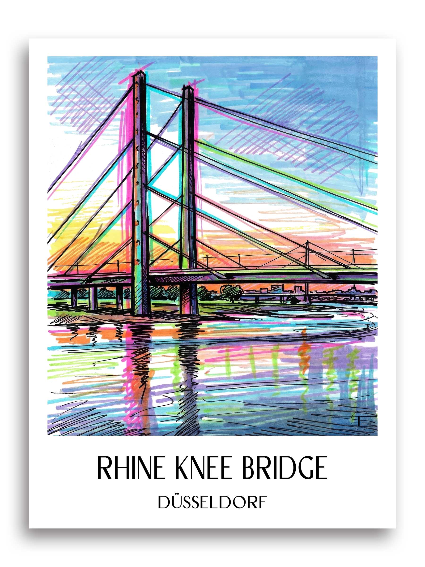Rheinkniebrücke Poster - Düsseldorf - Deutschland Kunstdruck - Tag Graffiti von A4 bis A1