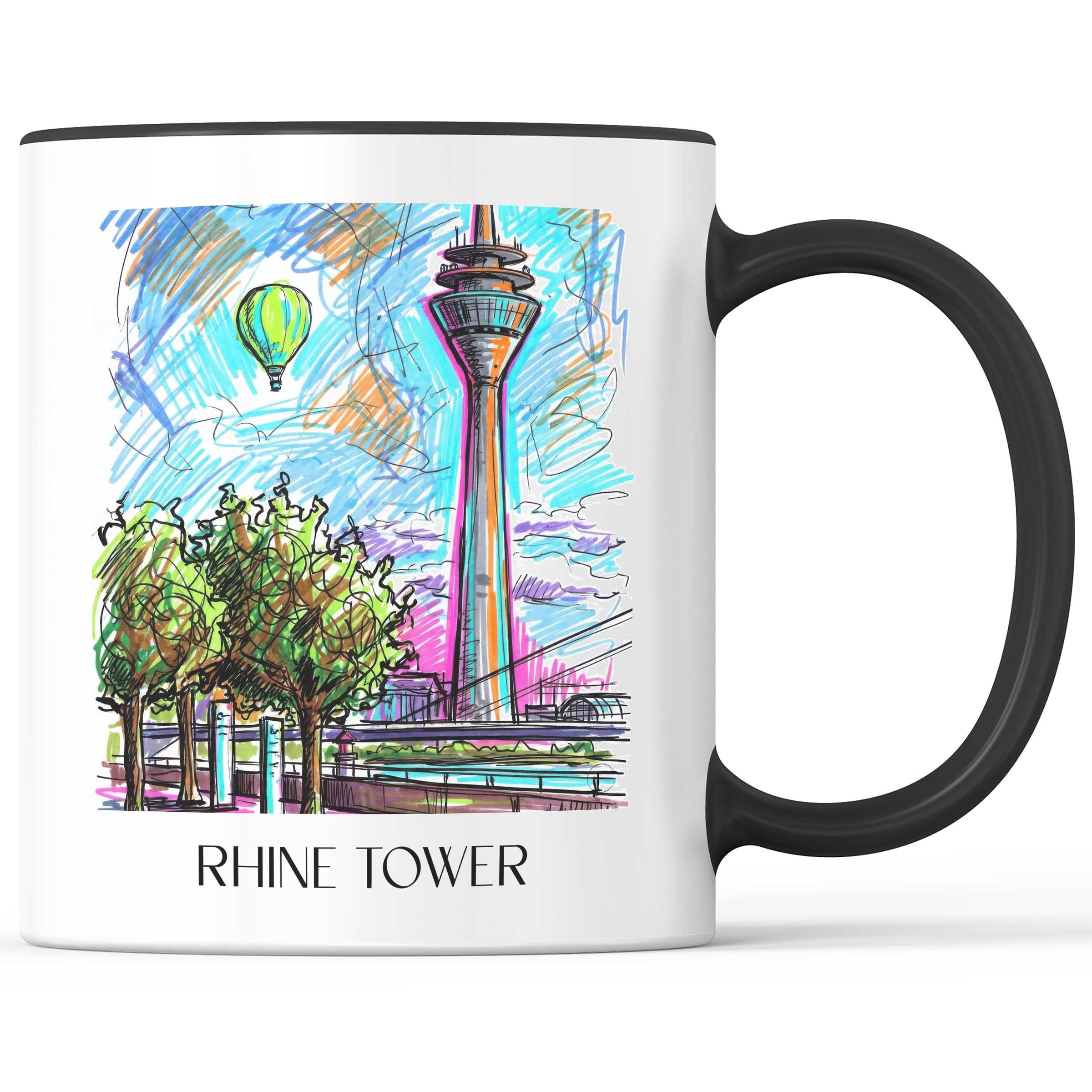 Rheinturm Kaffeebecher - Düsseldorf - Deutschland Becher - Kaffeetasse im Tag Graffiti Stil