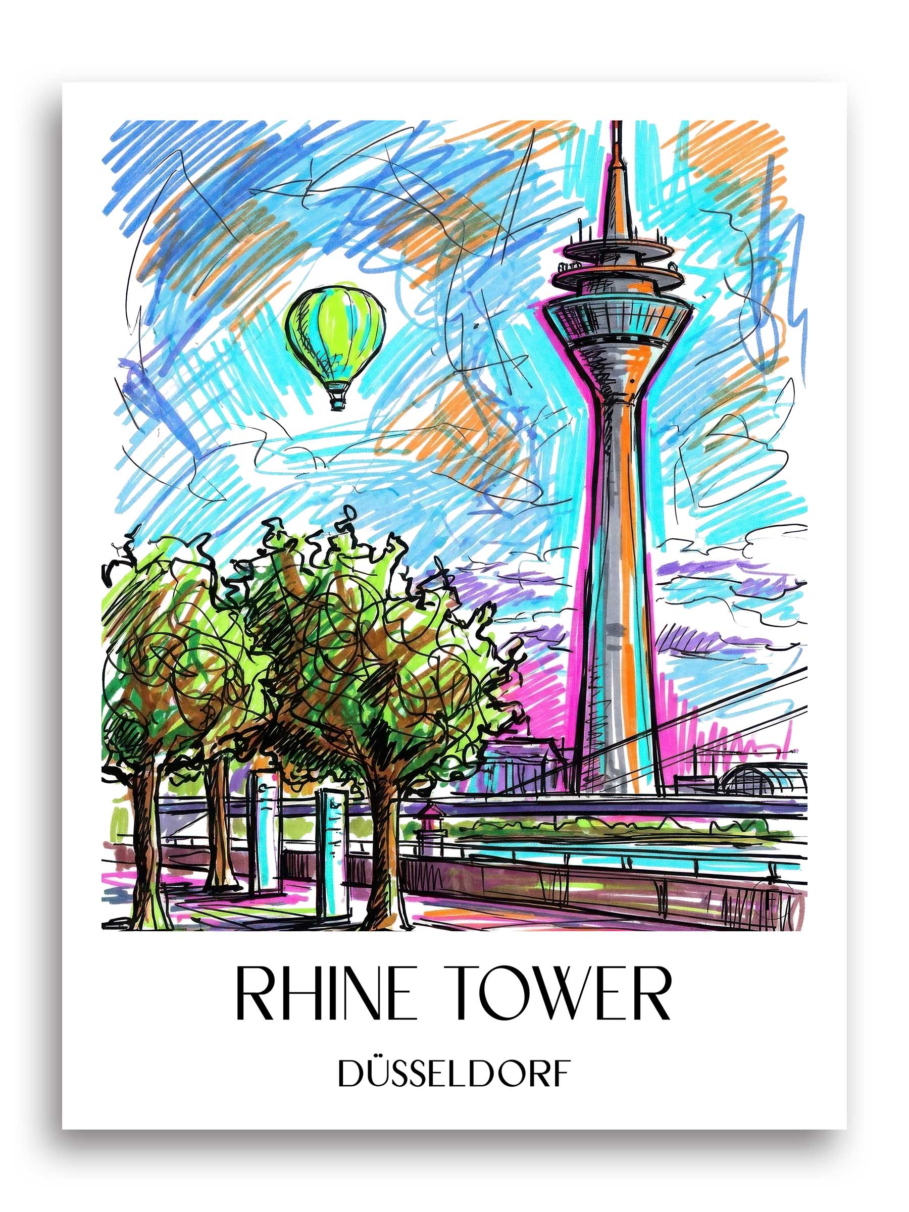 Rheinturm Poster - Düsseldorf - Deutschland Kunstdruck - Tag Graffiti von A4 bis A1
