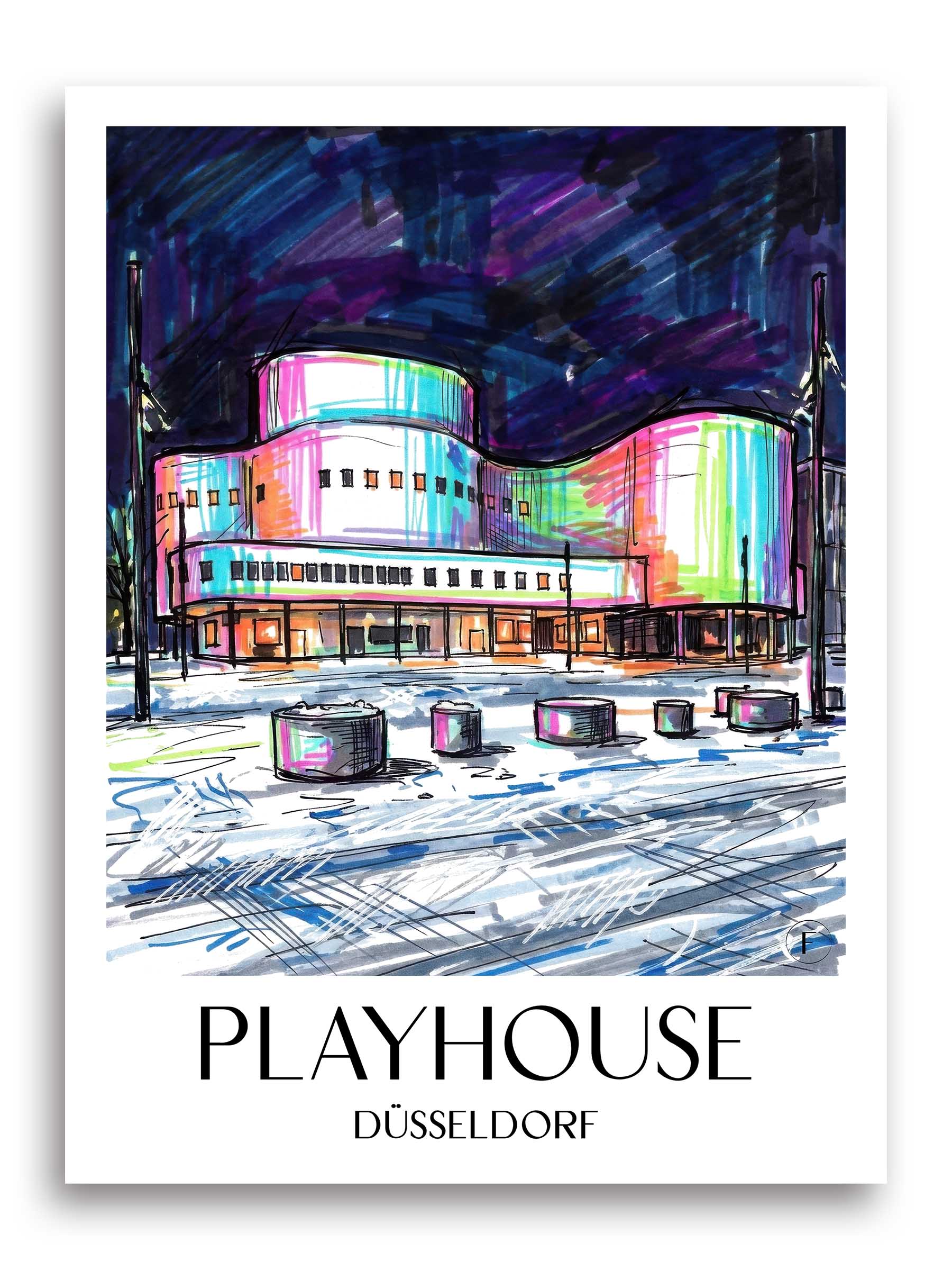 Schauspielhaus Poster - Düsseldorf - Deutschland Kunstdruck - Tag Graffiti von A4 bis A1