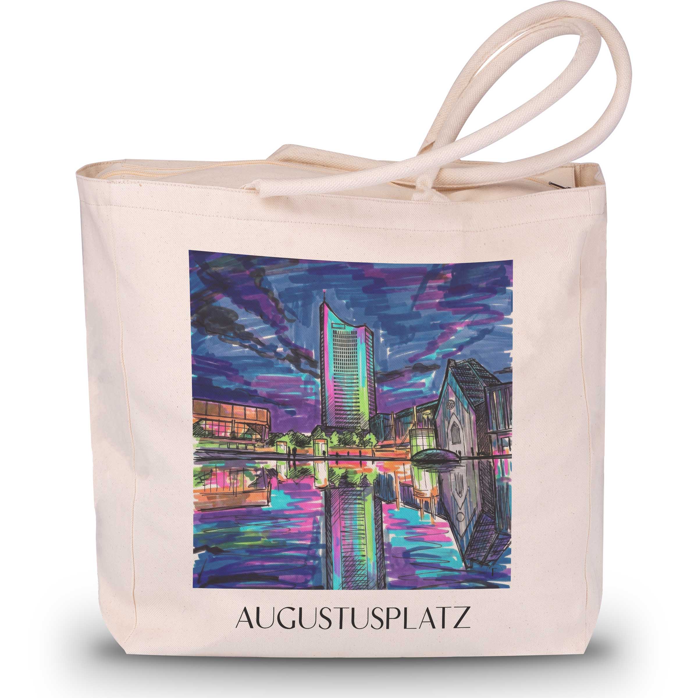 Augustusplatz Shopping Tasche - Leipzig - Deutschland Tote Bag - Einkaufstasche im Tag Graffiti Stil