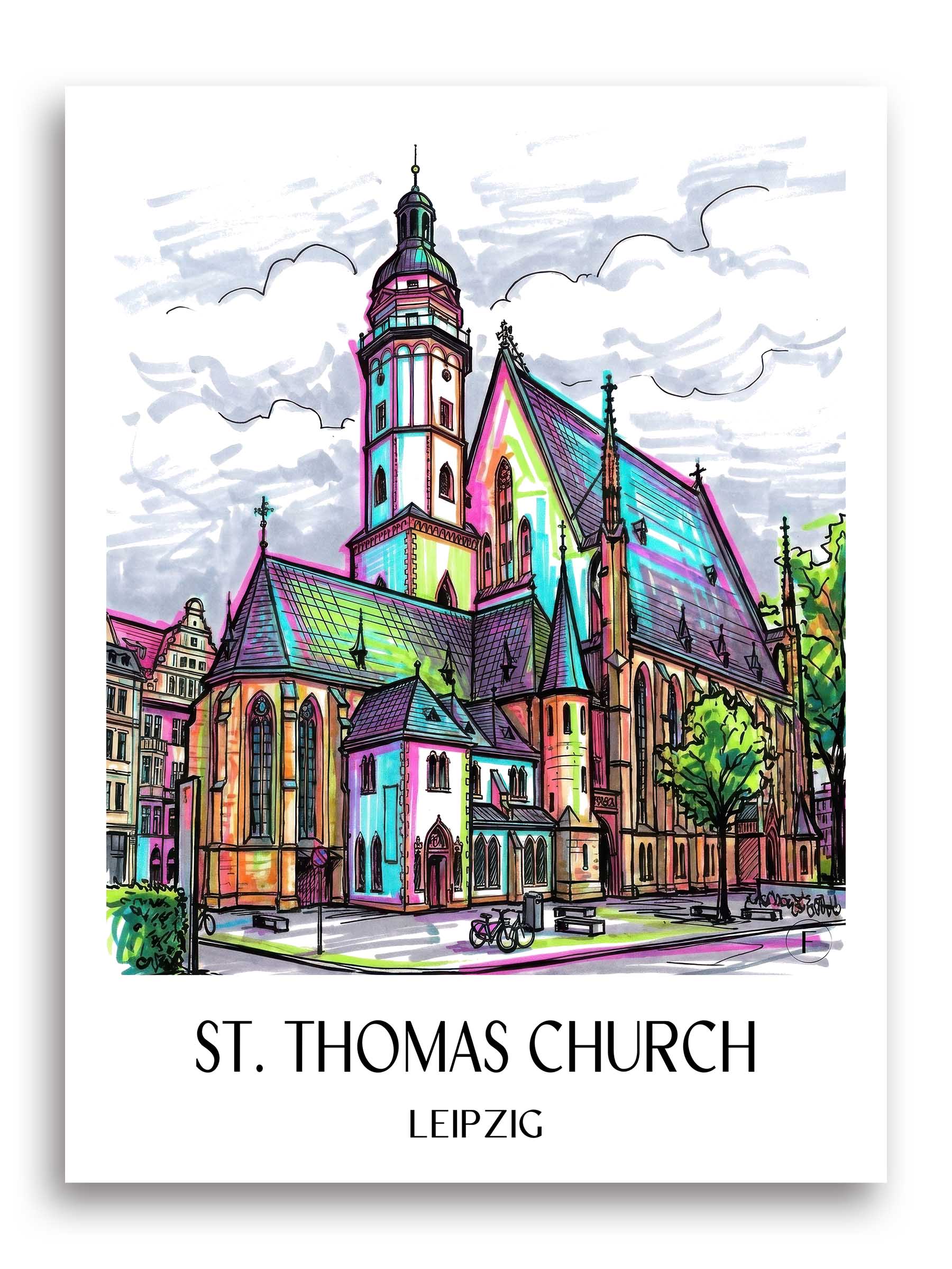 Thomaskirche Poster - Leipzig - Deutschland Kunstdruck - Tag Graffiti von A4 bis A1