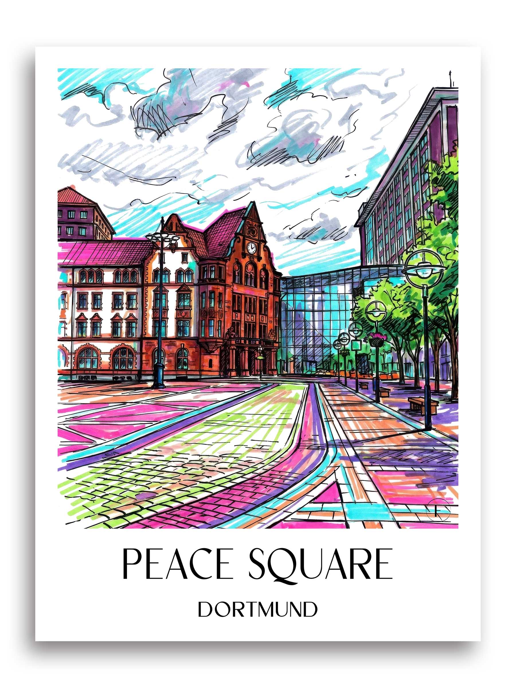 Friedensplatz Poster - Dortmund - Deutschland Kunstdruck - Tag Graffiti von A4 bis A1