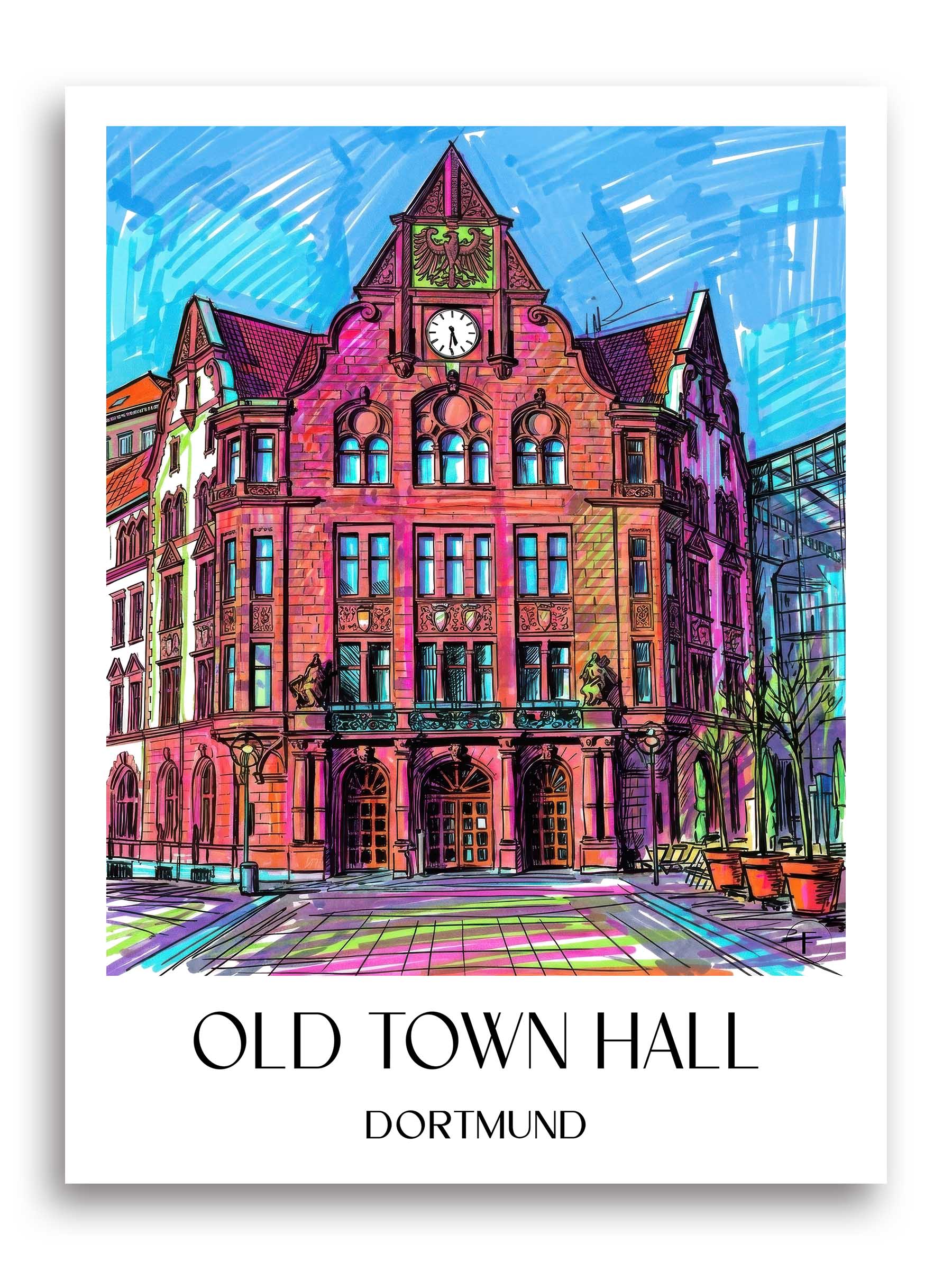 Altes Stadthaus Poster - Dortmund - Deutschland Kunstdruck - Tag Graffiti von A4 bis A1