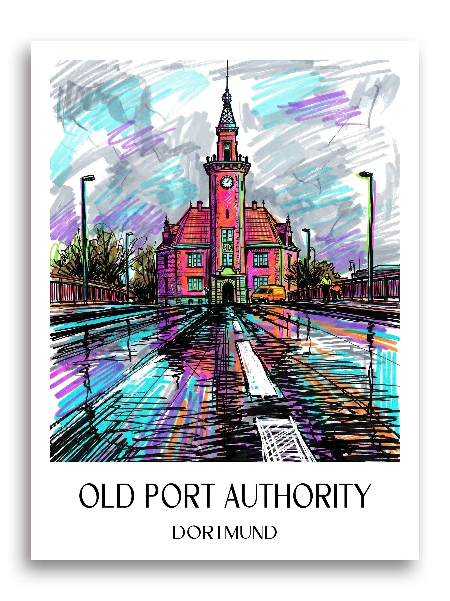 Altes Hafenamt Poster - Dortmund - Deutschland Kunstdruck - Tag Graffiti von A4 bis A1
