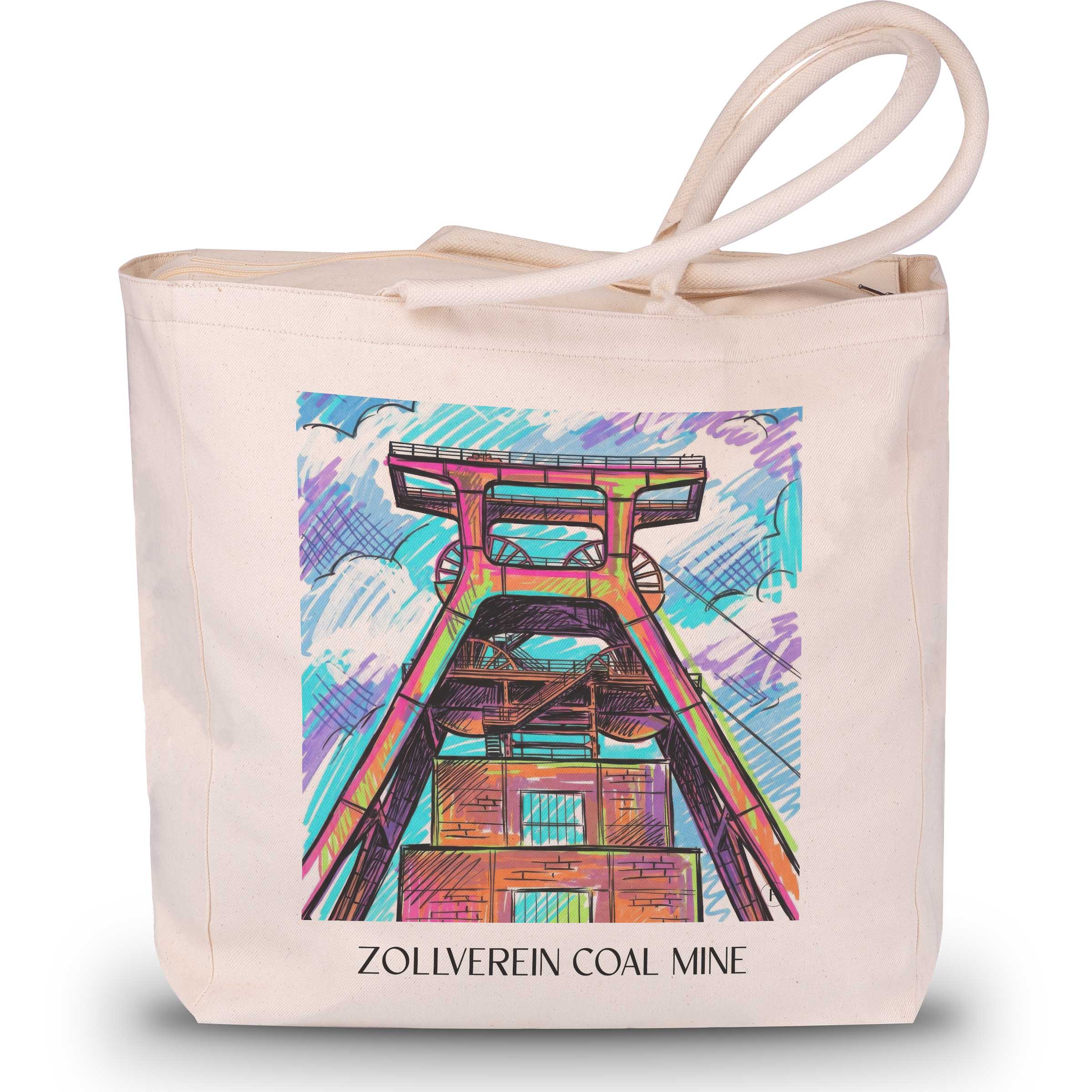 Zeche Zollverein Shopping Tasche - Essen - Deutschland Tote Bag - Einkaufstasche im Tag Graffiti Stil
