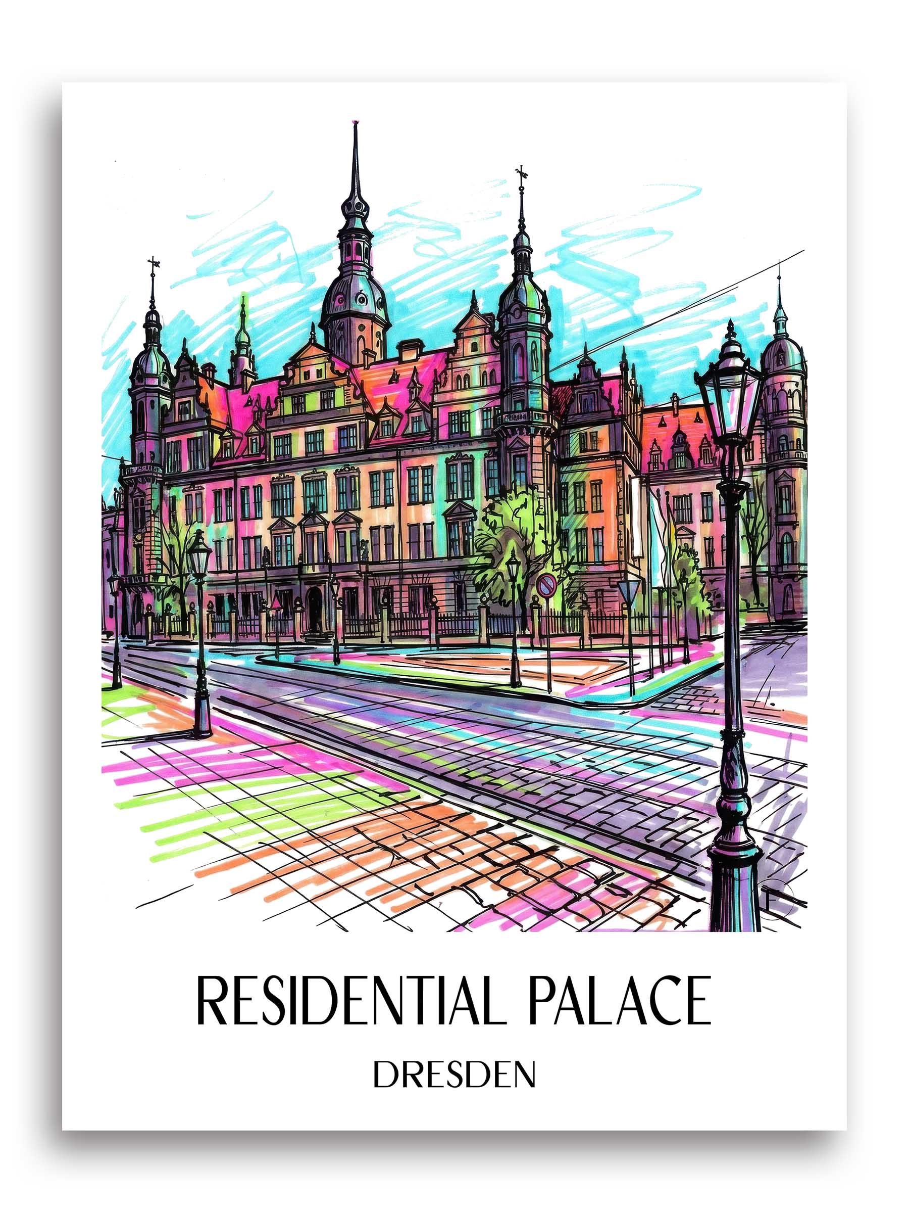 Residenzschloss Poster - Dresden - Deutschland Kunstdruck - Tag Graffiti von A4 bis A1
