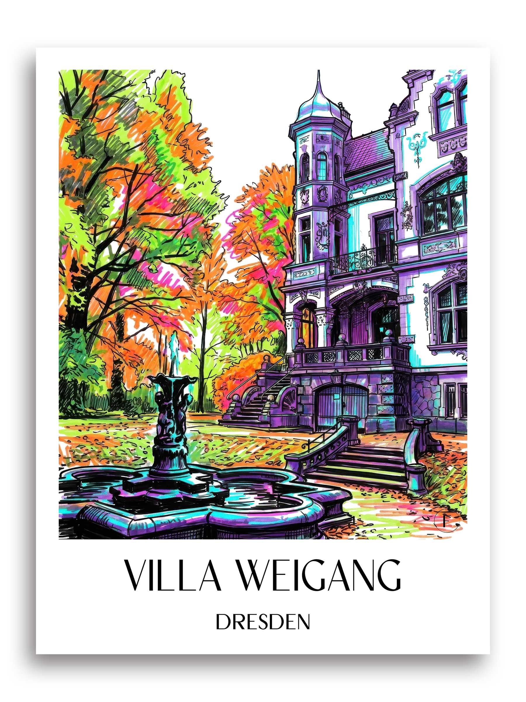 Villa Weigang Poster - Dresden - Deutschland Kunstdruck - Tag Graffiti von A4 bis A1
