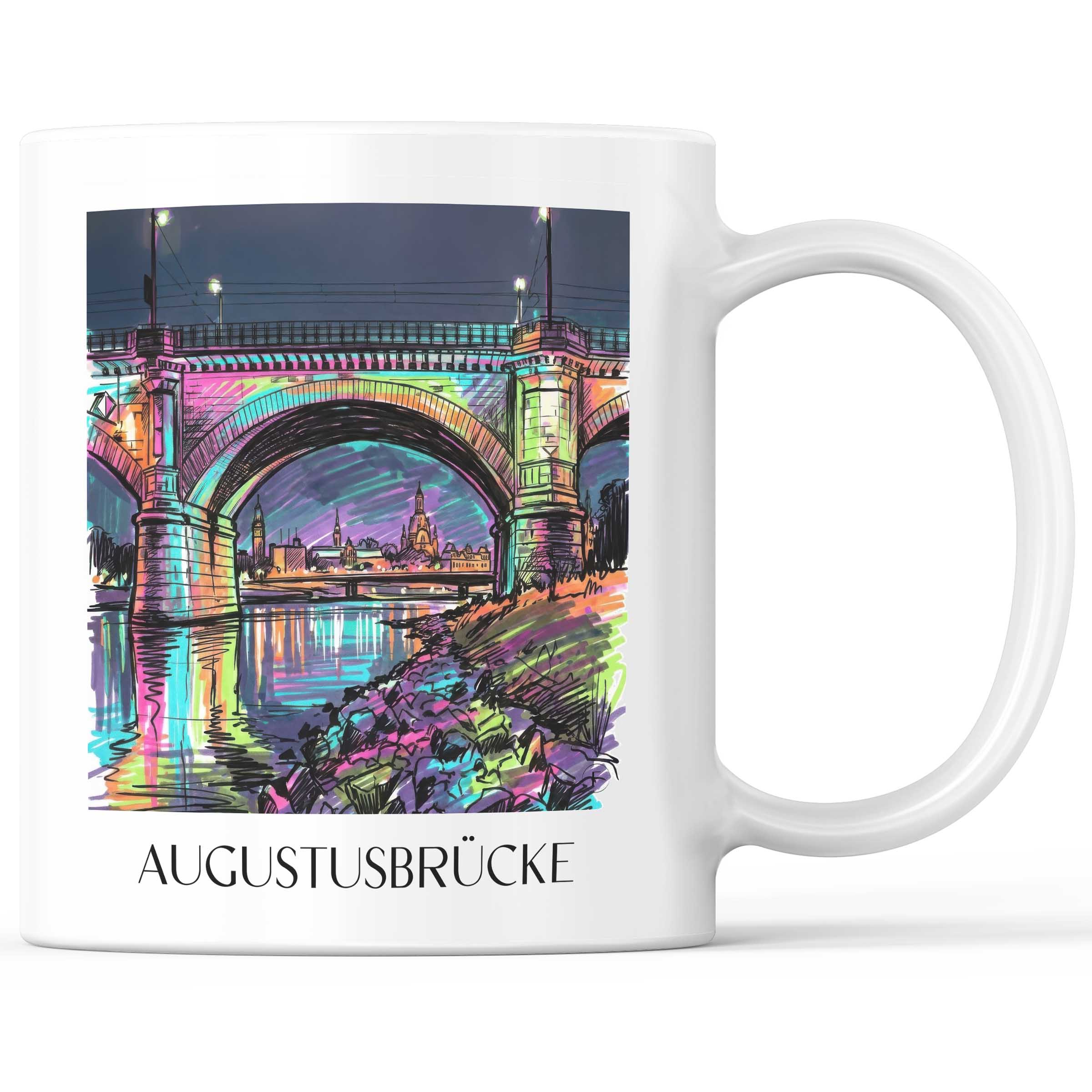 Augustusbrücke Kaffeebecher - Dresden - Deutschland Becher - Kaffeetasse im Tag Graffiti Stil