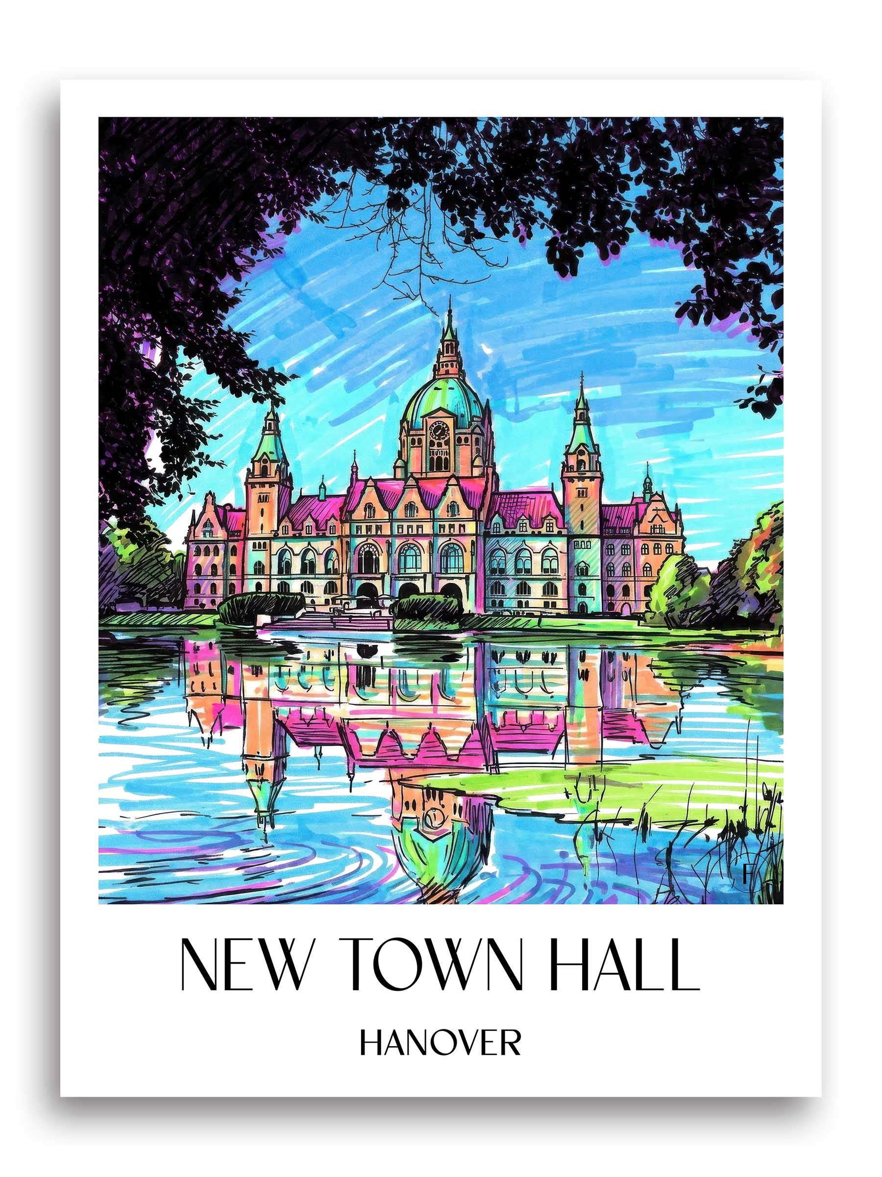 Neues Rathaus Poster - Hannover - Deutschland Kunstdruck - Tag Graffiti von A4 bis A1