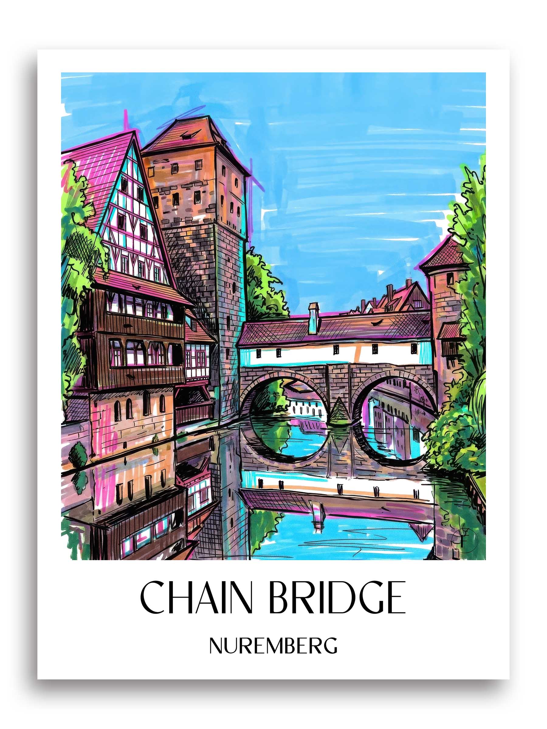 Kettensteg Poster - Nürnberg - Deutschland Kunstdruck - Tag Graffiti von A4 bis A1