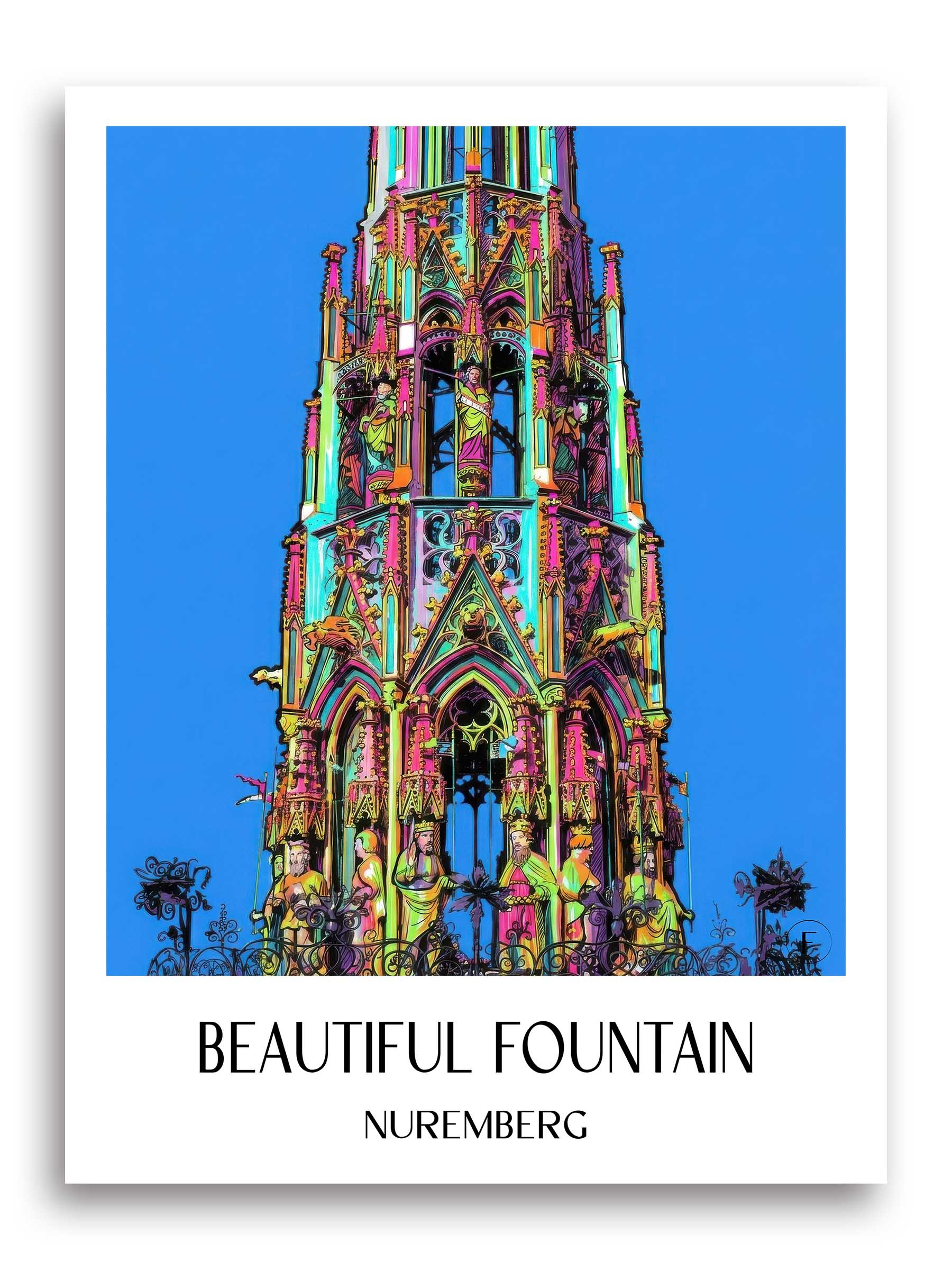 Schöner Brunnen Poster - Nürnberg - Deutschland Kunstdruck - Tag Graffiti von A4 bis A1