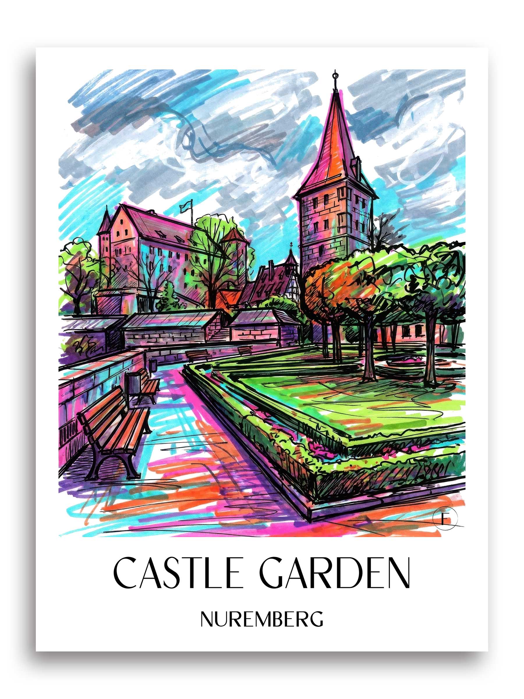 Burggarten Poster - Nürnberg - Deutschland Kunstdruck - Tag Graffiti von A4 bis A1