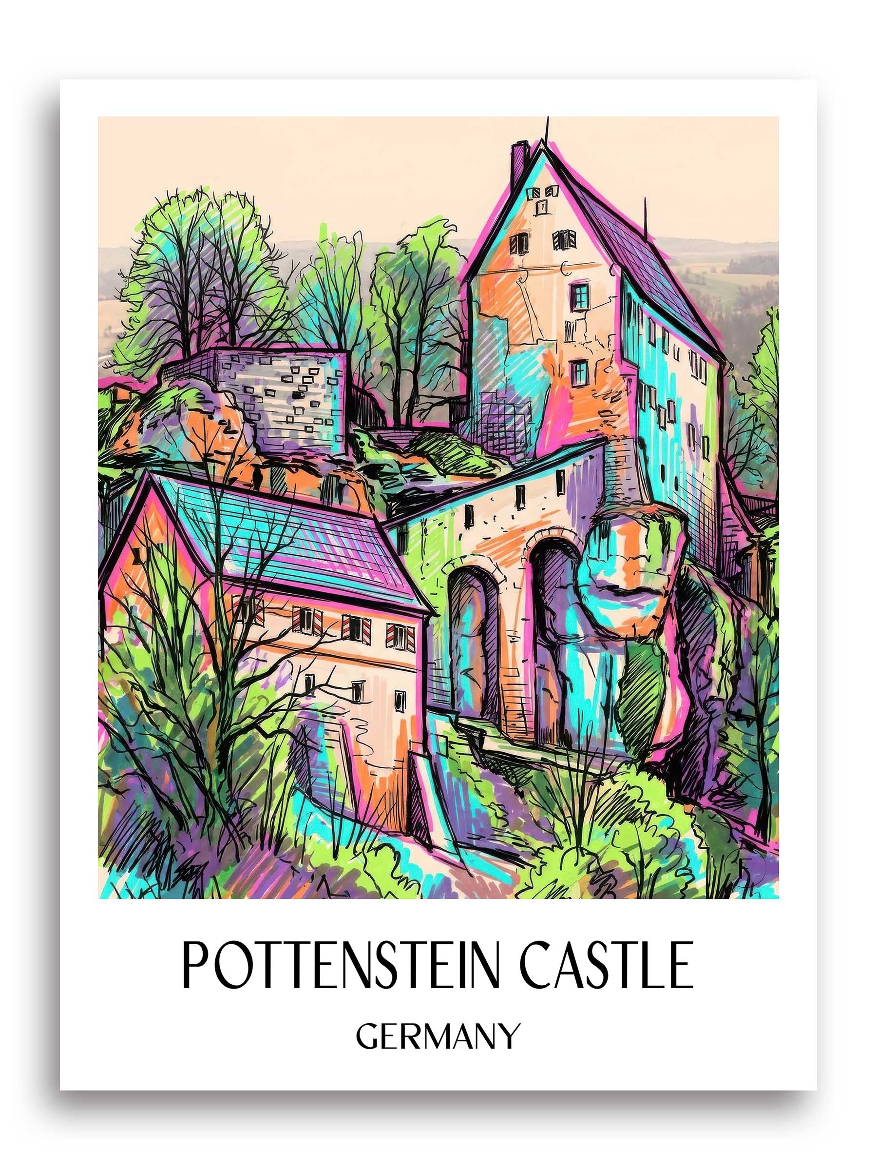 Burg Pottenstein Poster - - Deutschland Kunstdruck - Tag Graffiti von A4 bis A1