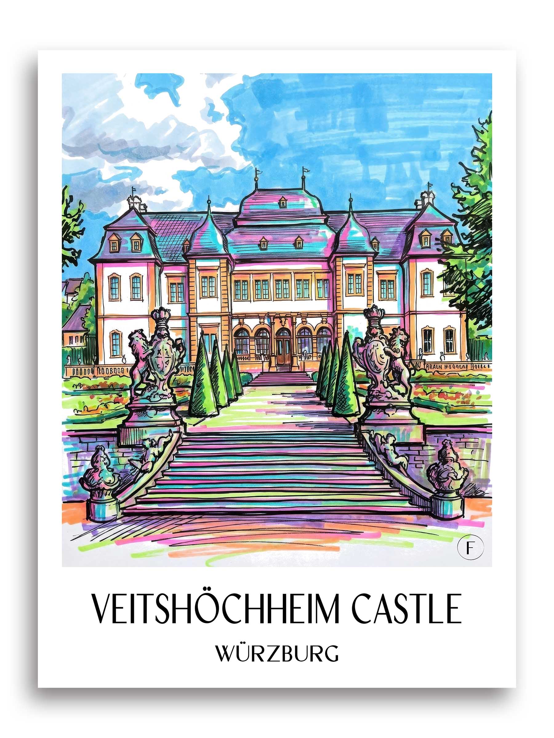 Schloss Veitshöchheim Poster - Würzburg - Deutschland Kunstdruck - Tag Graffiti von A4 bis A1
