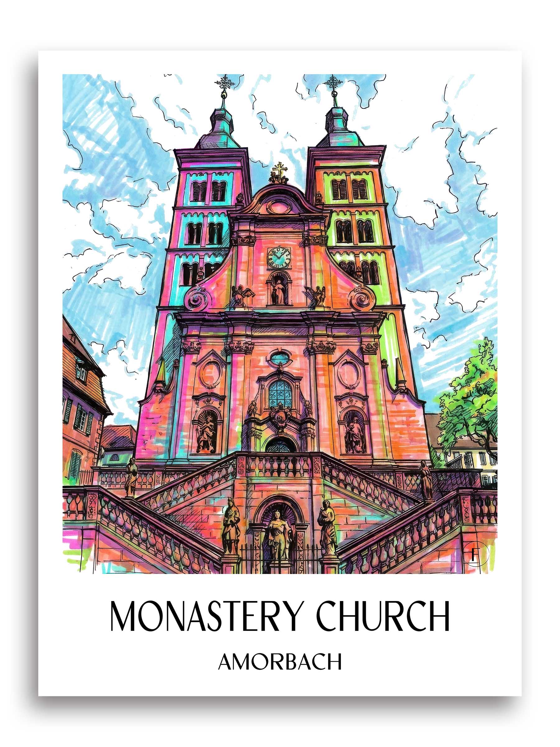 Klosterkirche Poster - Amorbach - Deutschland Kunstdruck - Tag Graffiti von A4 bis A1
