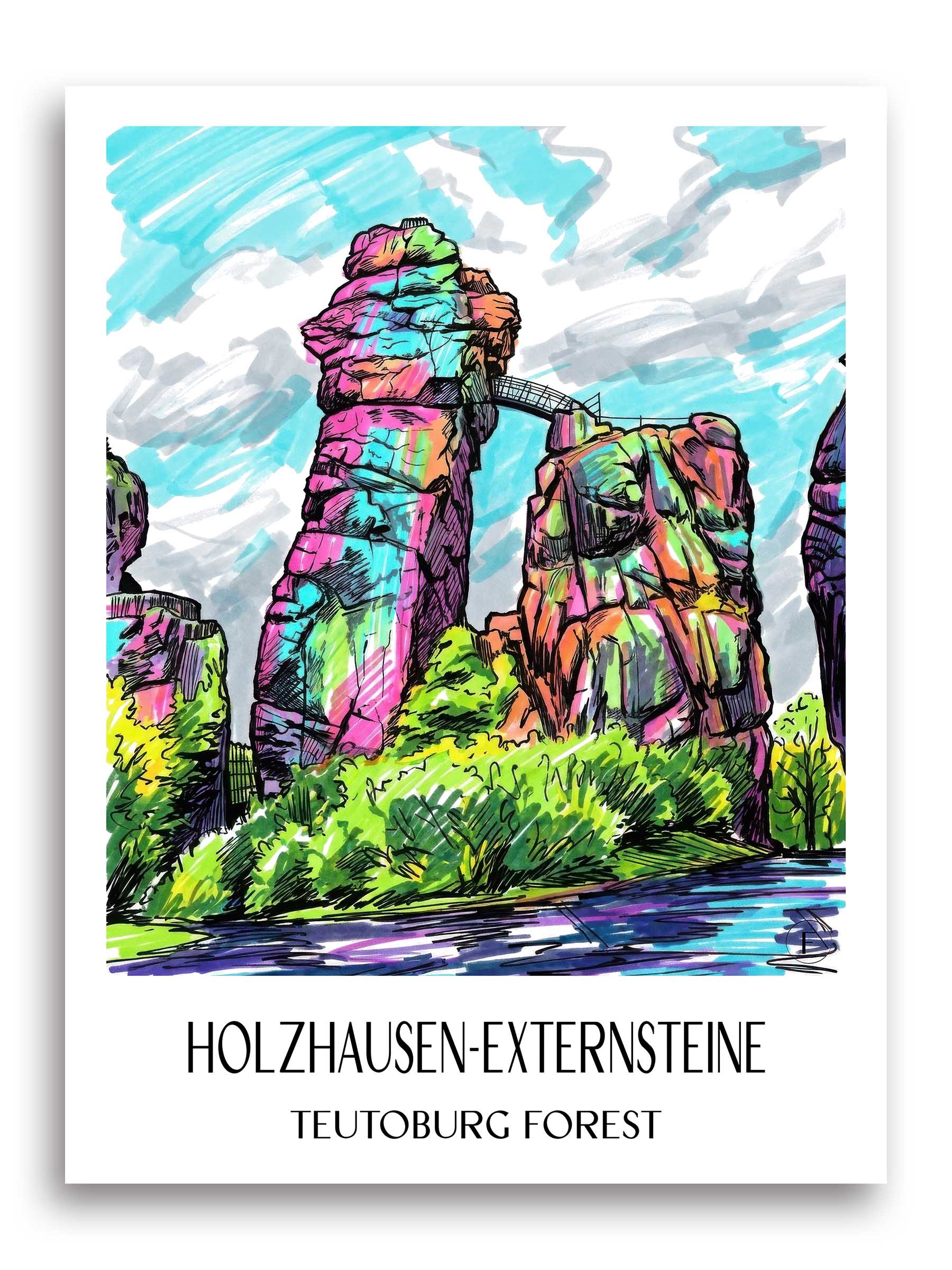 Holzhausen-Externsteine Poster - Teutoburger Wald - Deutschland Kunstdruck - Tag Graffiti von A4 bis A1