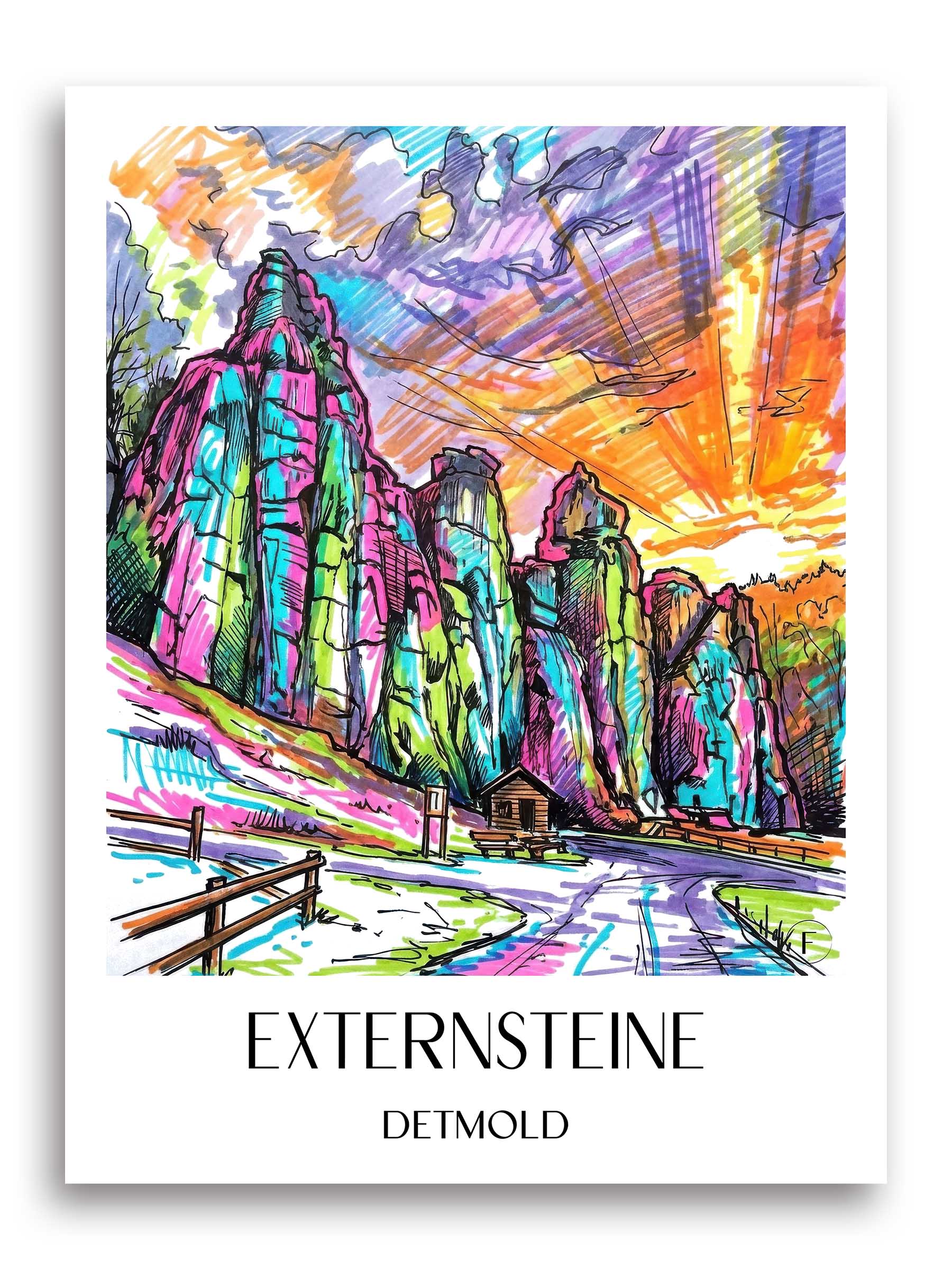Externsteine Poster - Detmold - Deutschland Kunstdruck - Tag Graffiti von A4 bis A1