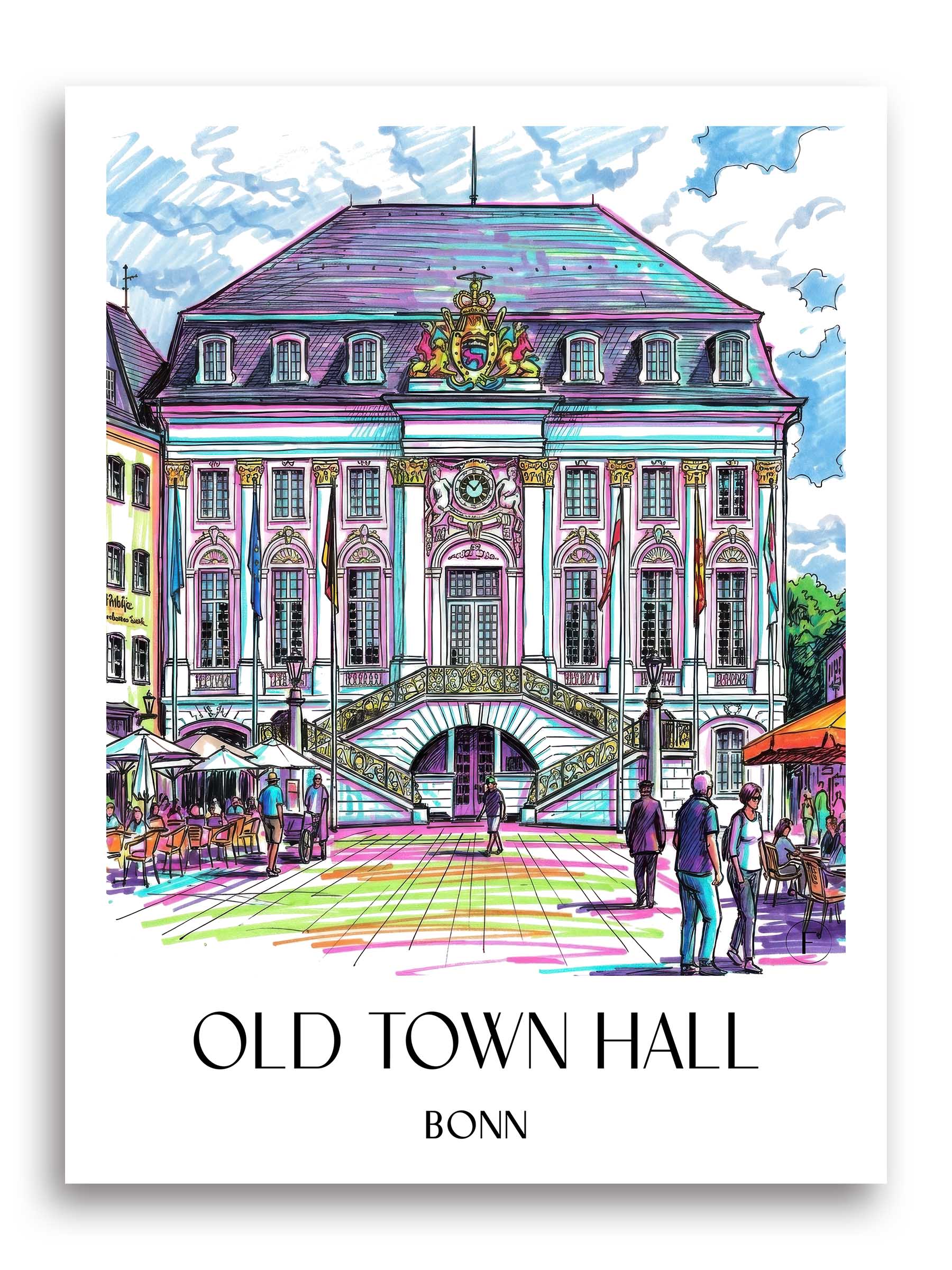 Altes Rathaus Poster - Bonn - Deutschland Kunstdruck - Tag Graffiti von A4 bis A1
