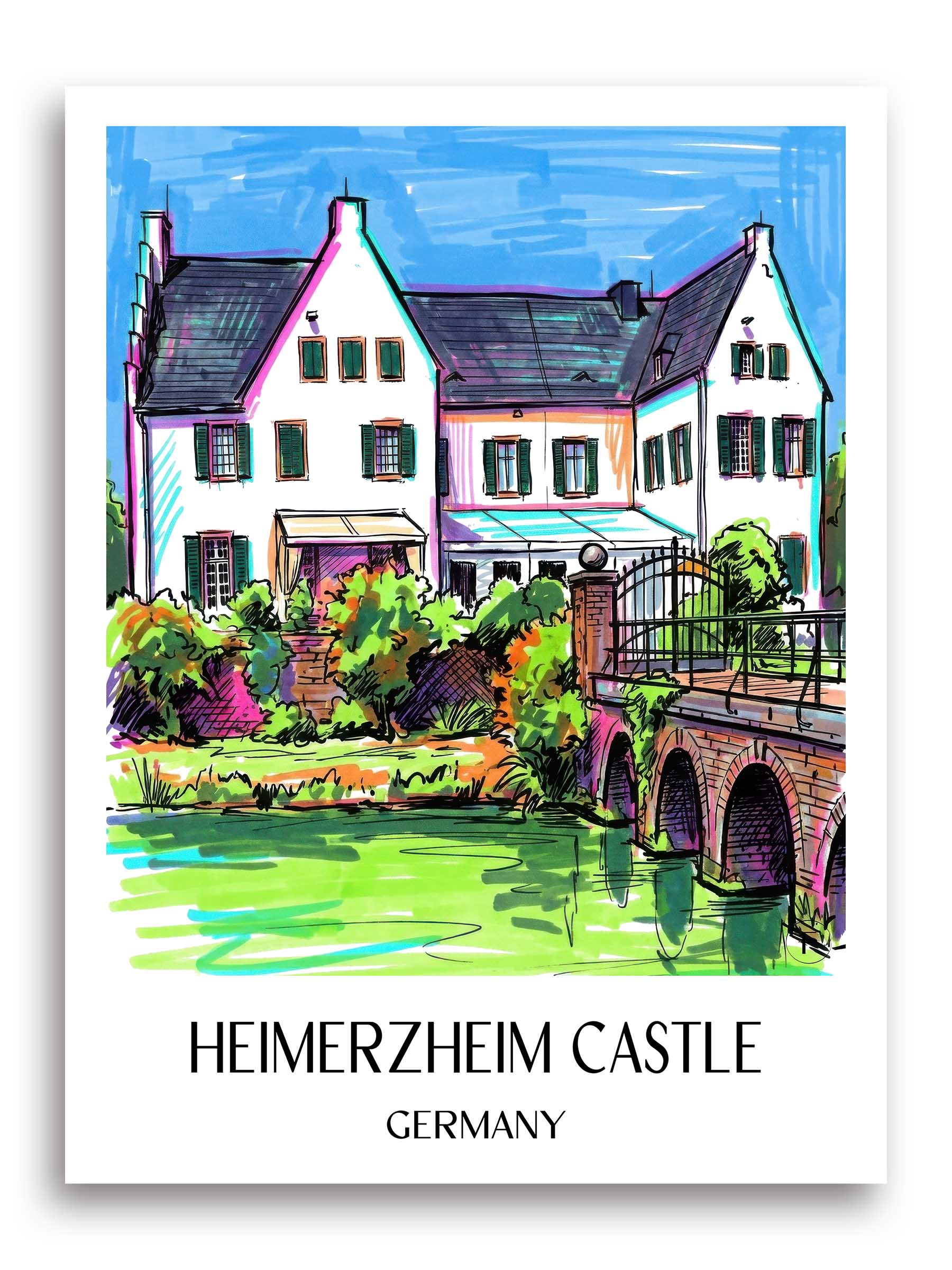 Burg Heimerzheim Poster - Rheinland - Deutschland Kunstdruck - Tag Graffiti von A4 bis A1