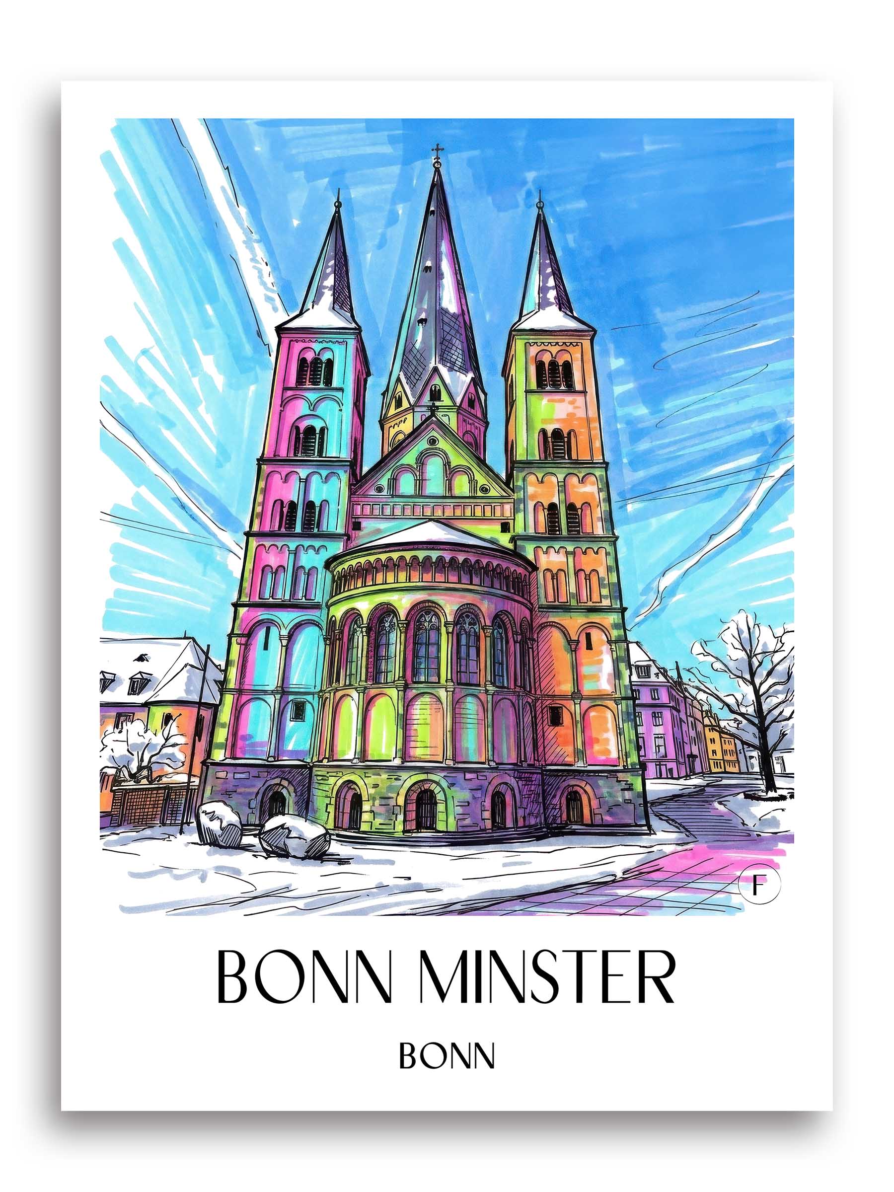 Bonner Münster Poster - Bonn - Deutschland Kunstdruck - Tag Graffiti von A4 bis A1