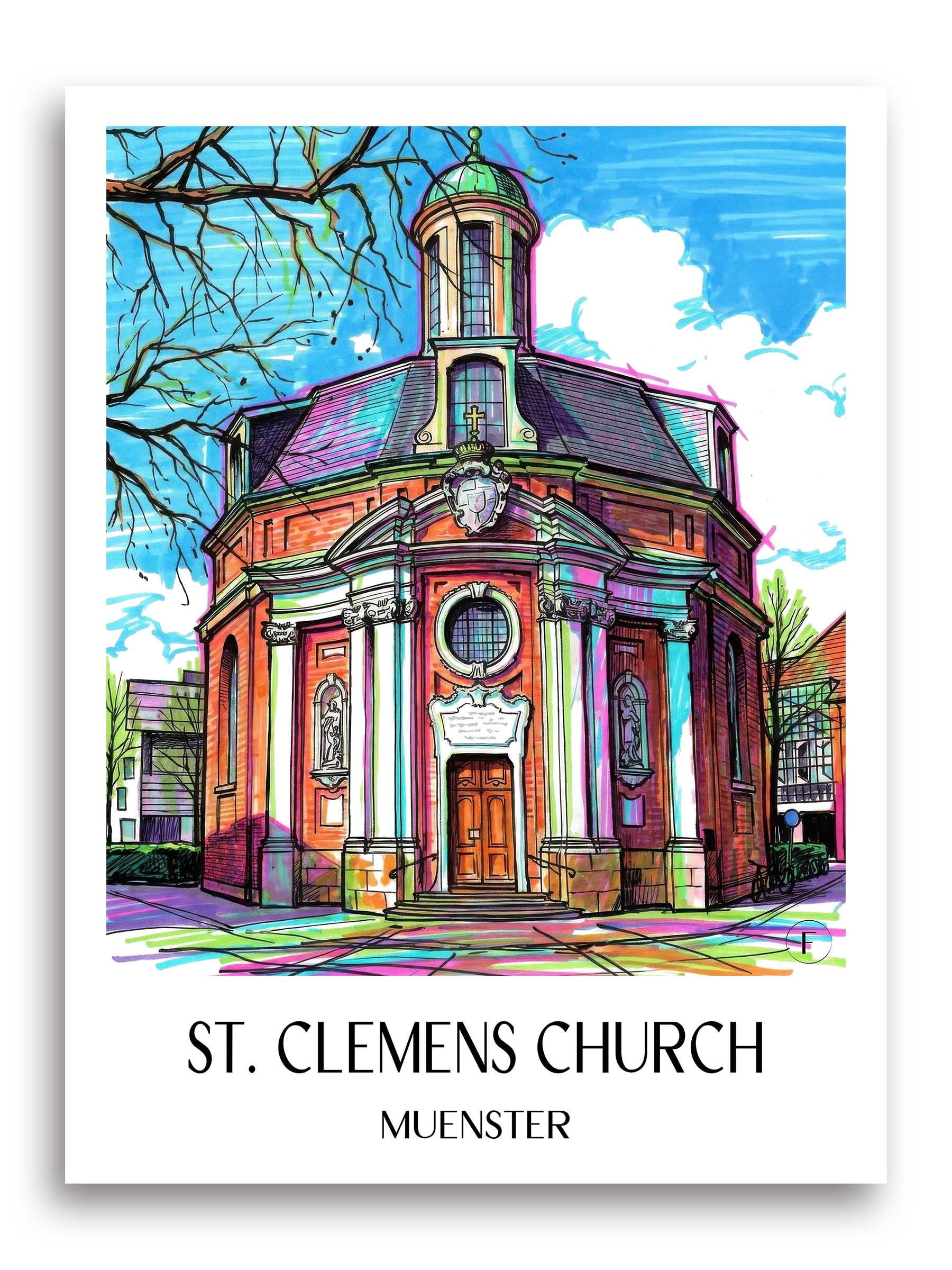 Clemenskirche Poster - Münster - Deutschland Kunstdruck - Tag Graffiti von A4 bis A1