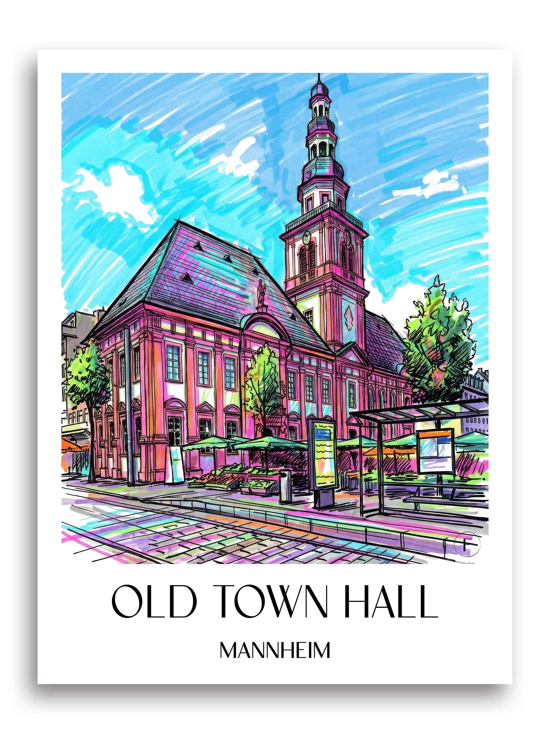 Altes Rathaus Poster - Mannheim - Deutschland Kunstdruck - Tag Graffiti von A4 bis A1