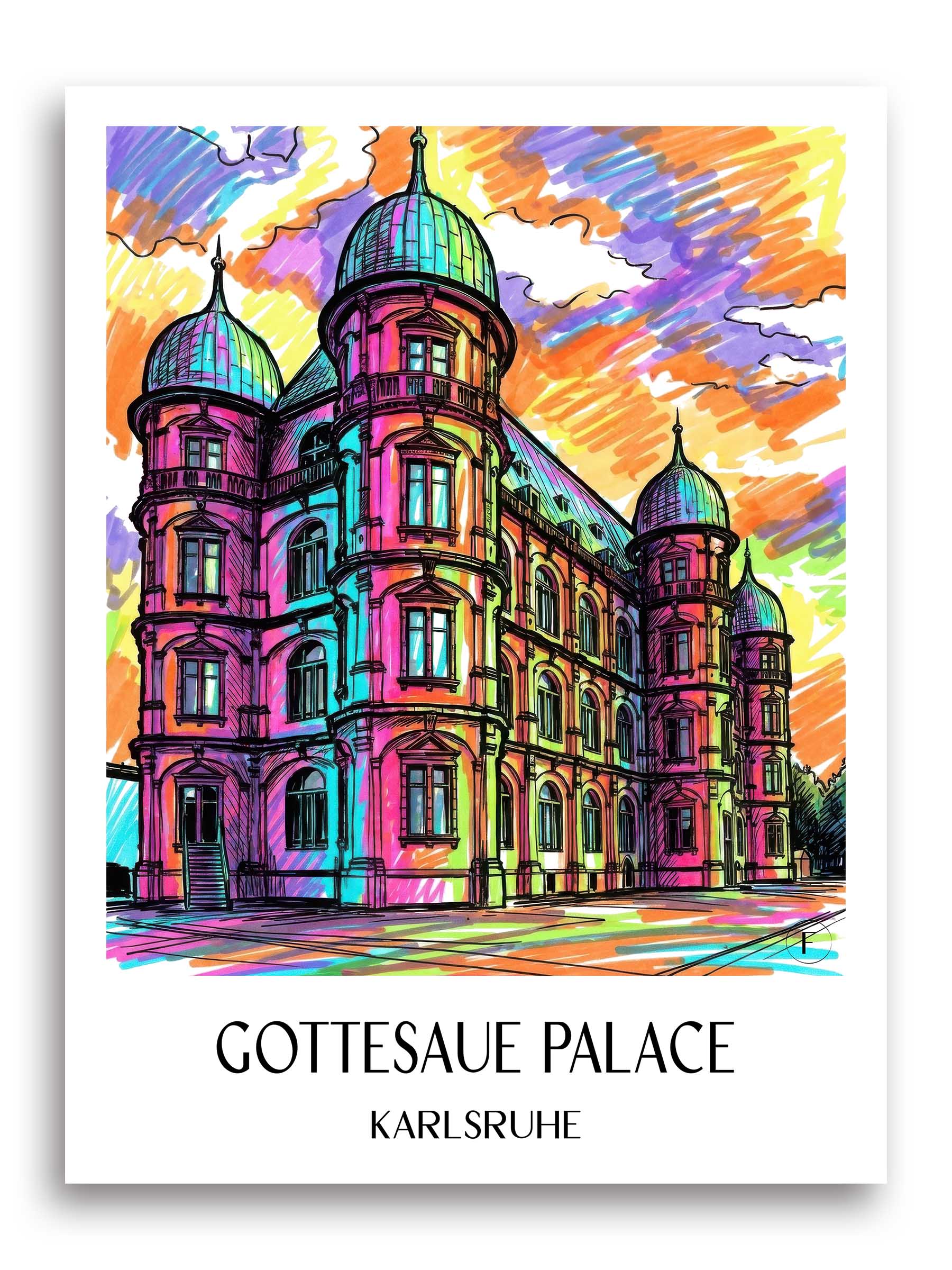 Schloss Gottesaue Poster - Karlsruhe - Deutschland Kunstdruck - Tag Graffiti von A4 bis A1