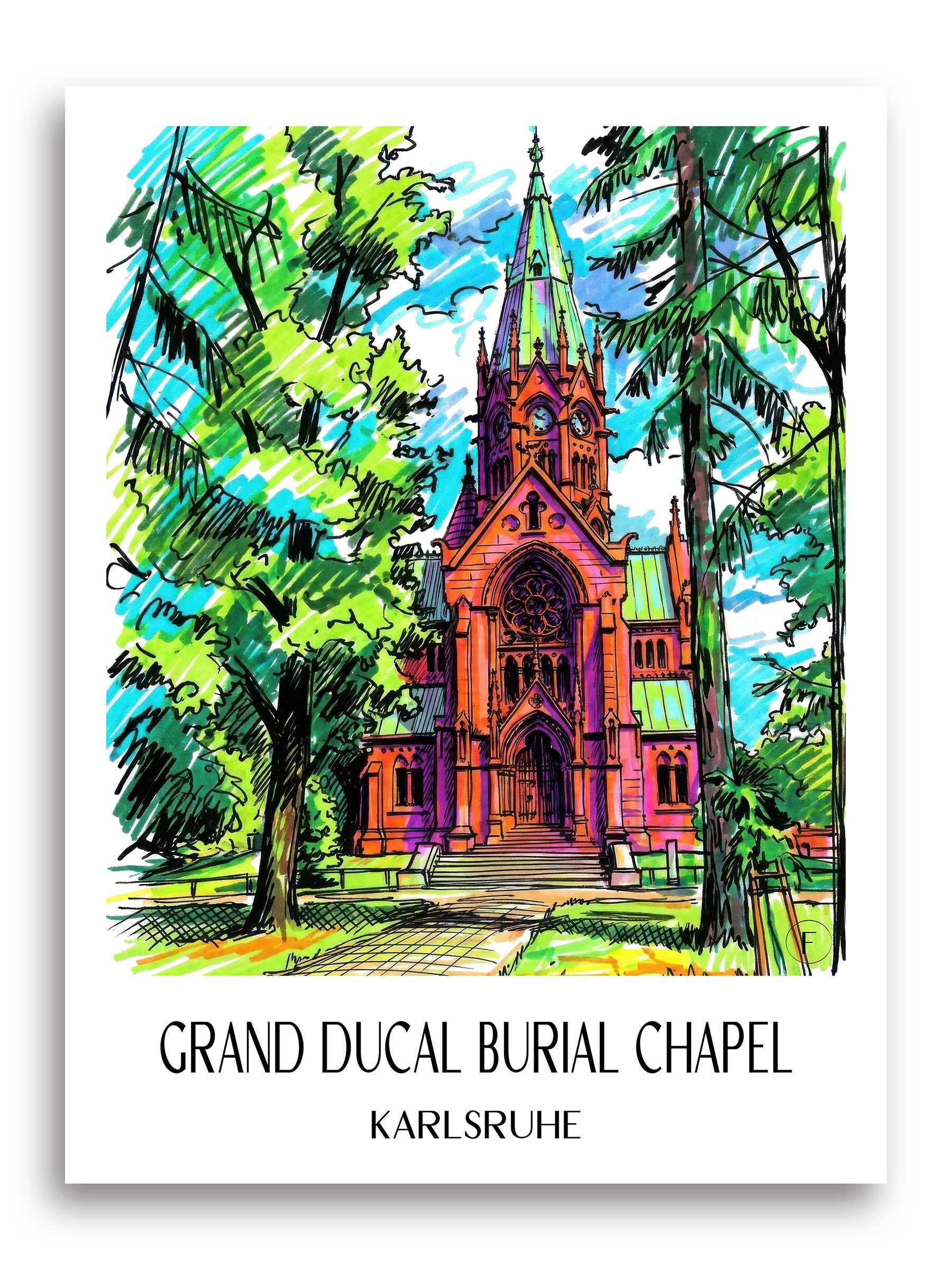 Großherzogliche Grabkapelle Poster - Karlsruhe - Deutschland Kunstdruck - Tag Graffiti von A4 bis A1