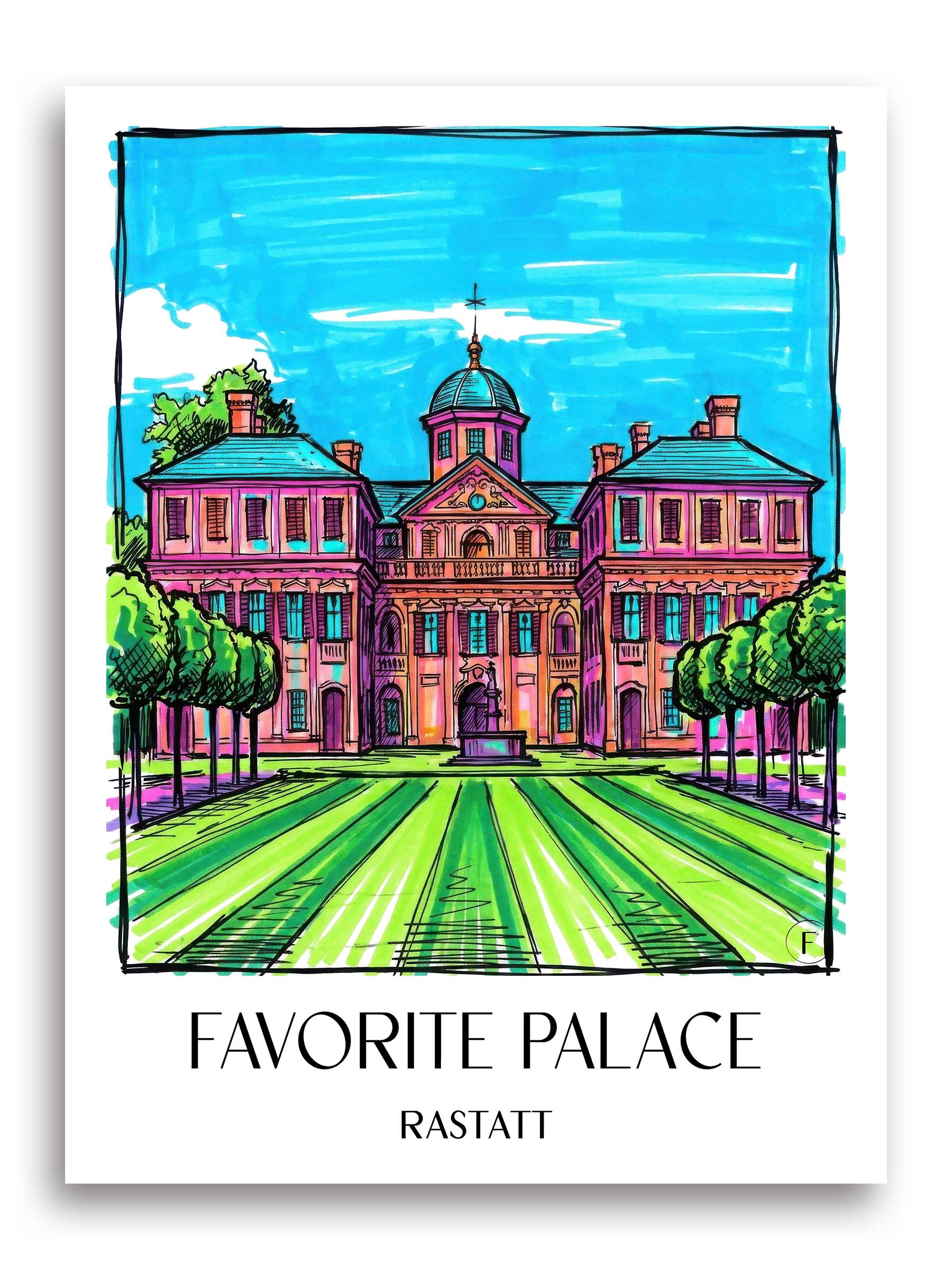Schloss Favorite Poster - Rastatt - Deutschland Kunstdruck - Tag Graffiti von A4 bis A1