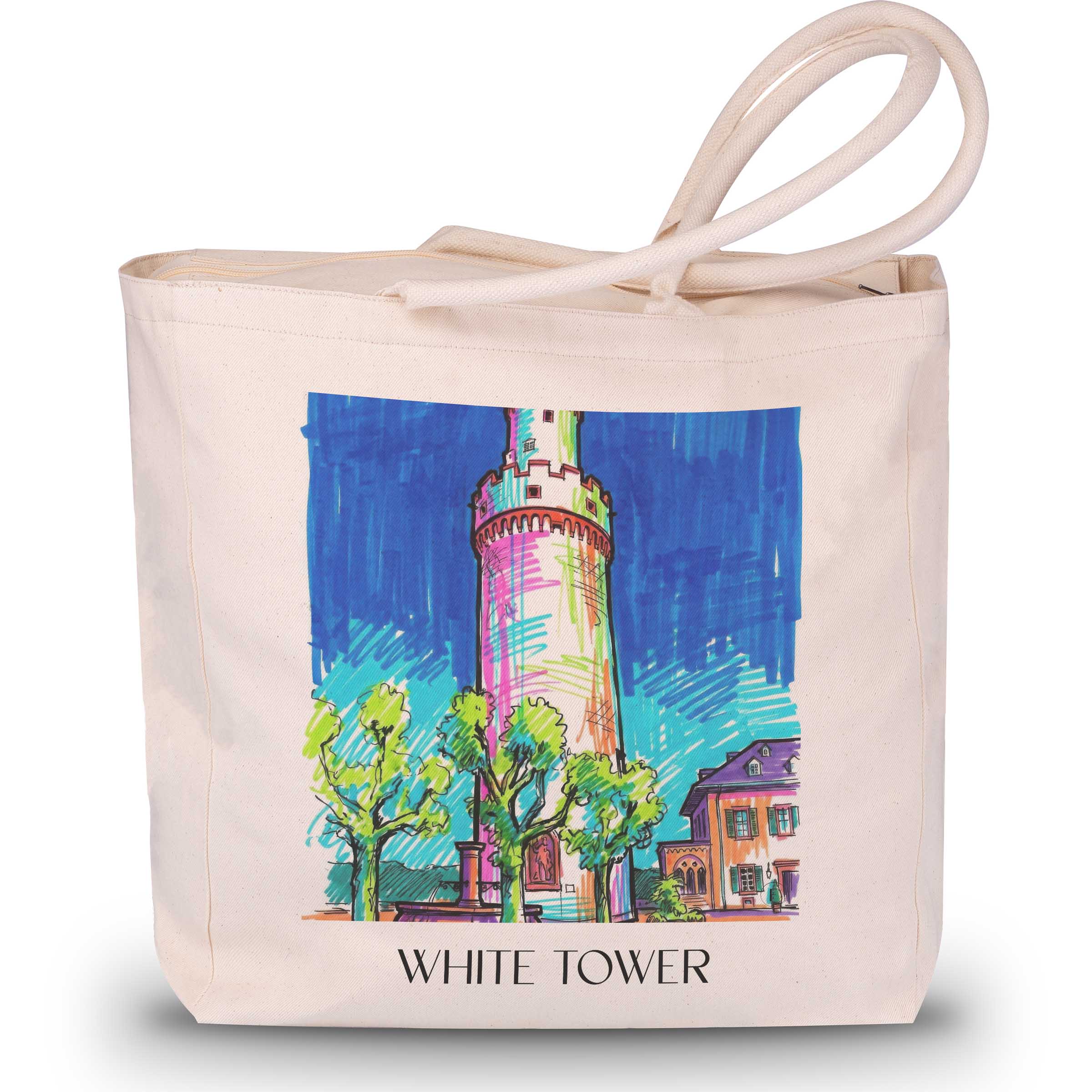 Weißer Turm Shopping Tasche - Bad Homburg - Deutschland Tote Bag - Einkaufstasche im Tag Graffiti Stil