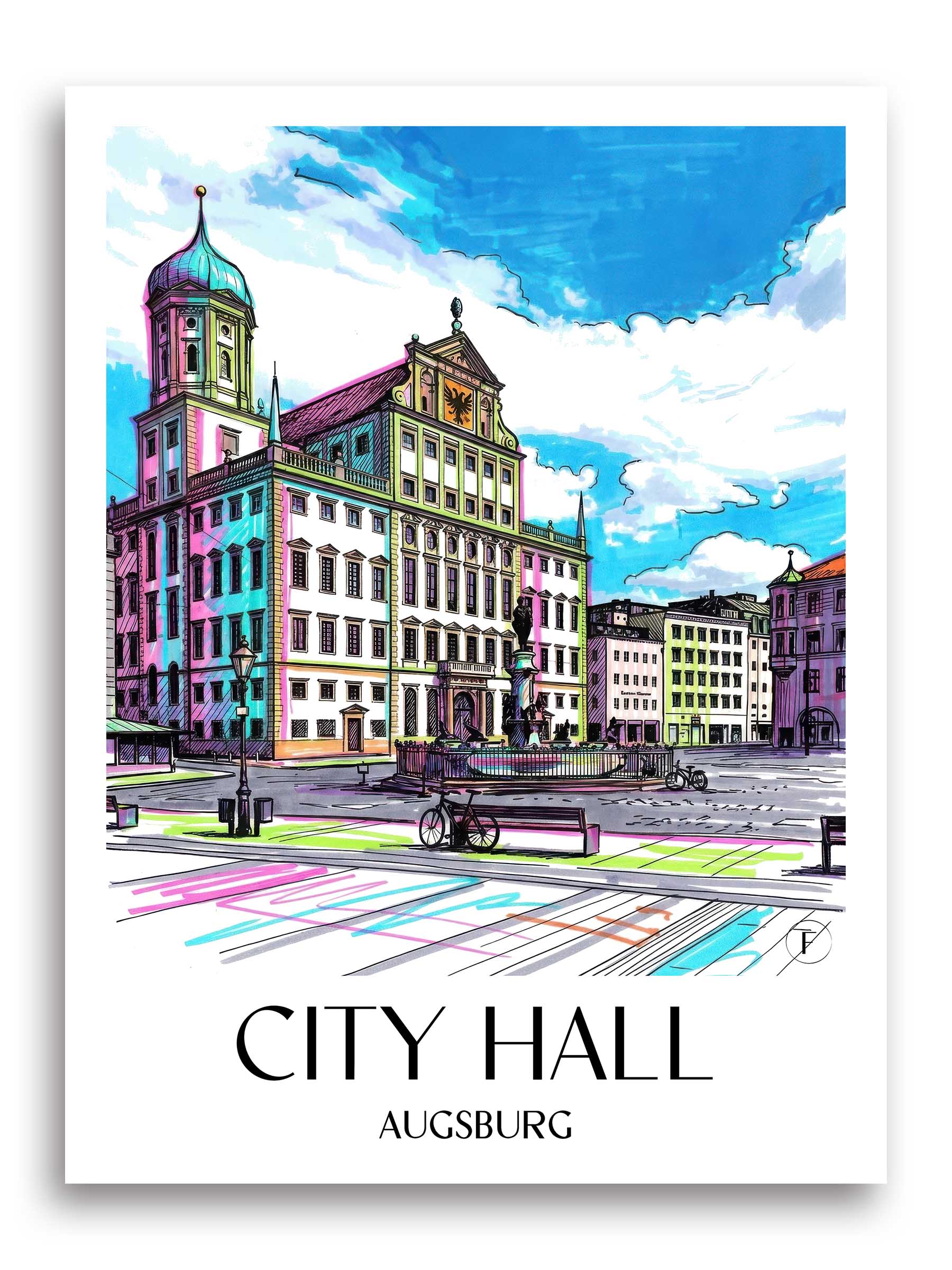 Rathaus Poster - Augsburg - Deutschland Kunstdruck - Tag Graffiti von A4 bis A1