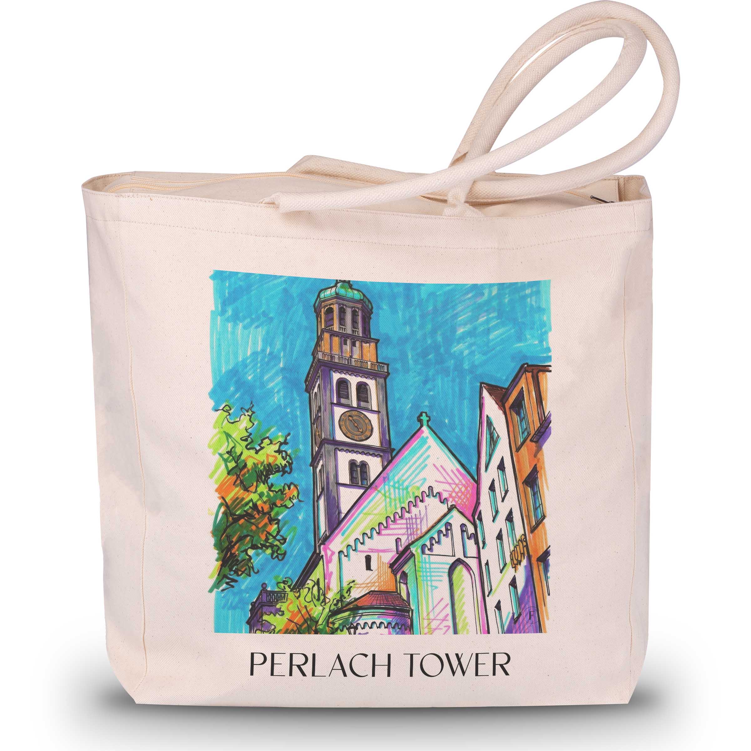 Perlachturm Shopping Tasche - Augsburg - Deutschland Tote Bag - Einkaufstasche im Tag Graffiti Stil