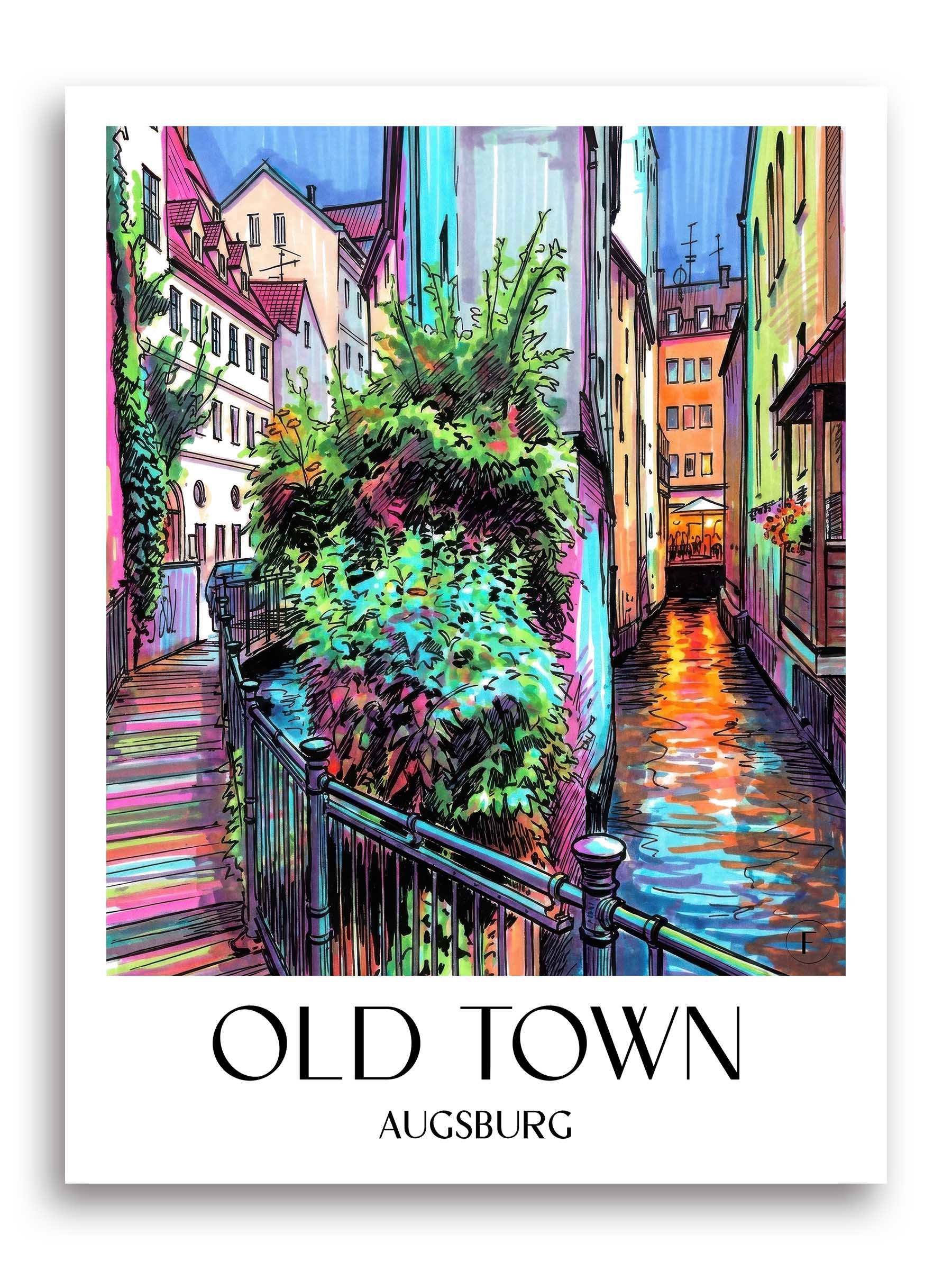 Altstadt Poster - Augsburg - Deutschland Kunstdruck - Tag Graffiti von A4 bis A1