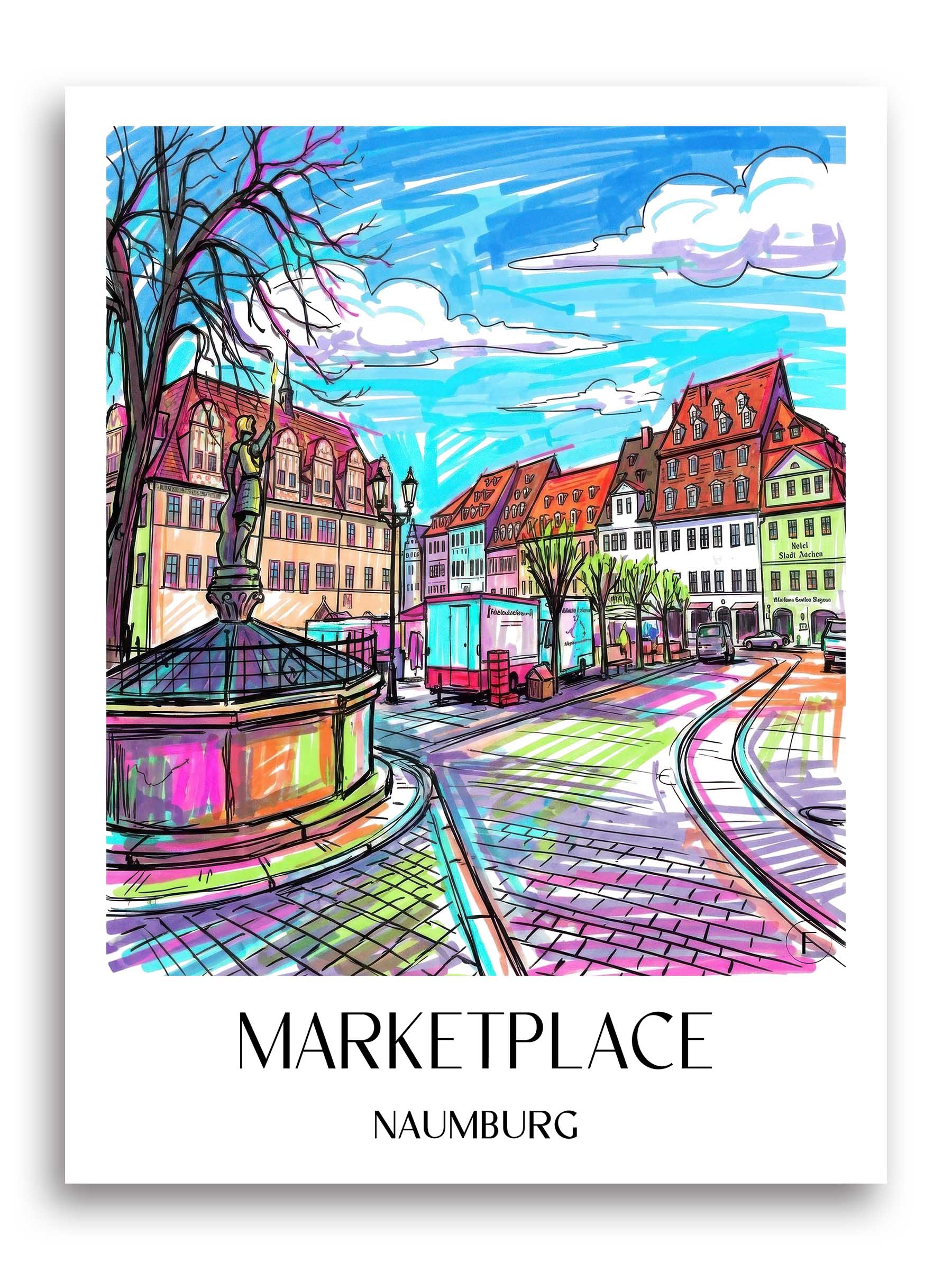 Marktplatz Poster - Naumburg - Deutschland Kunstdruck - Tag Graffiti von A4 bis A1