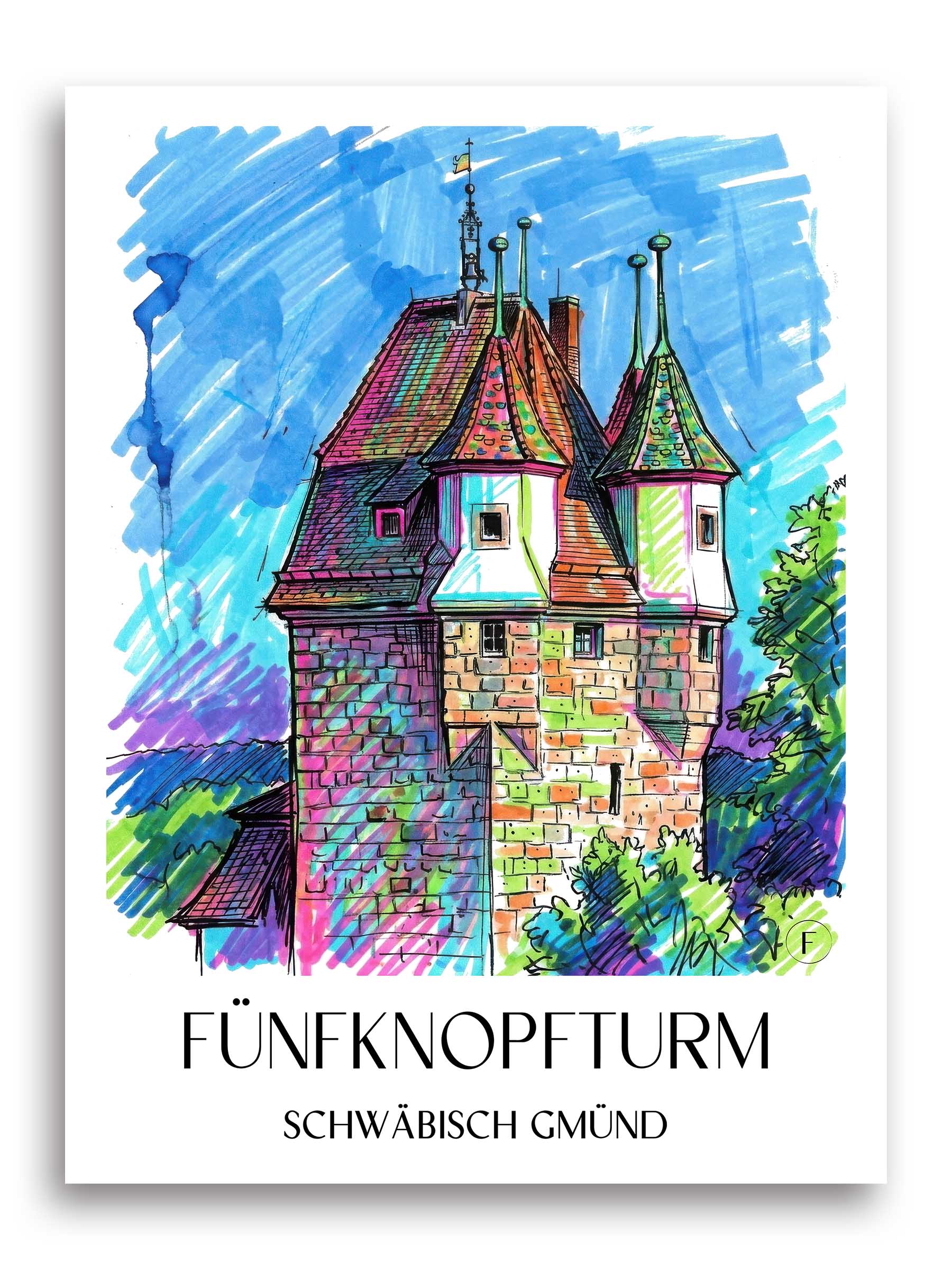 fünfknopfturm-schwäbisch-gmünd-deutschland-poster-graffiti
