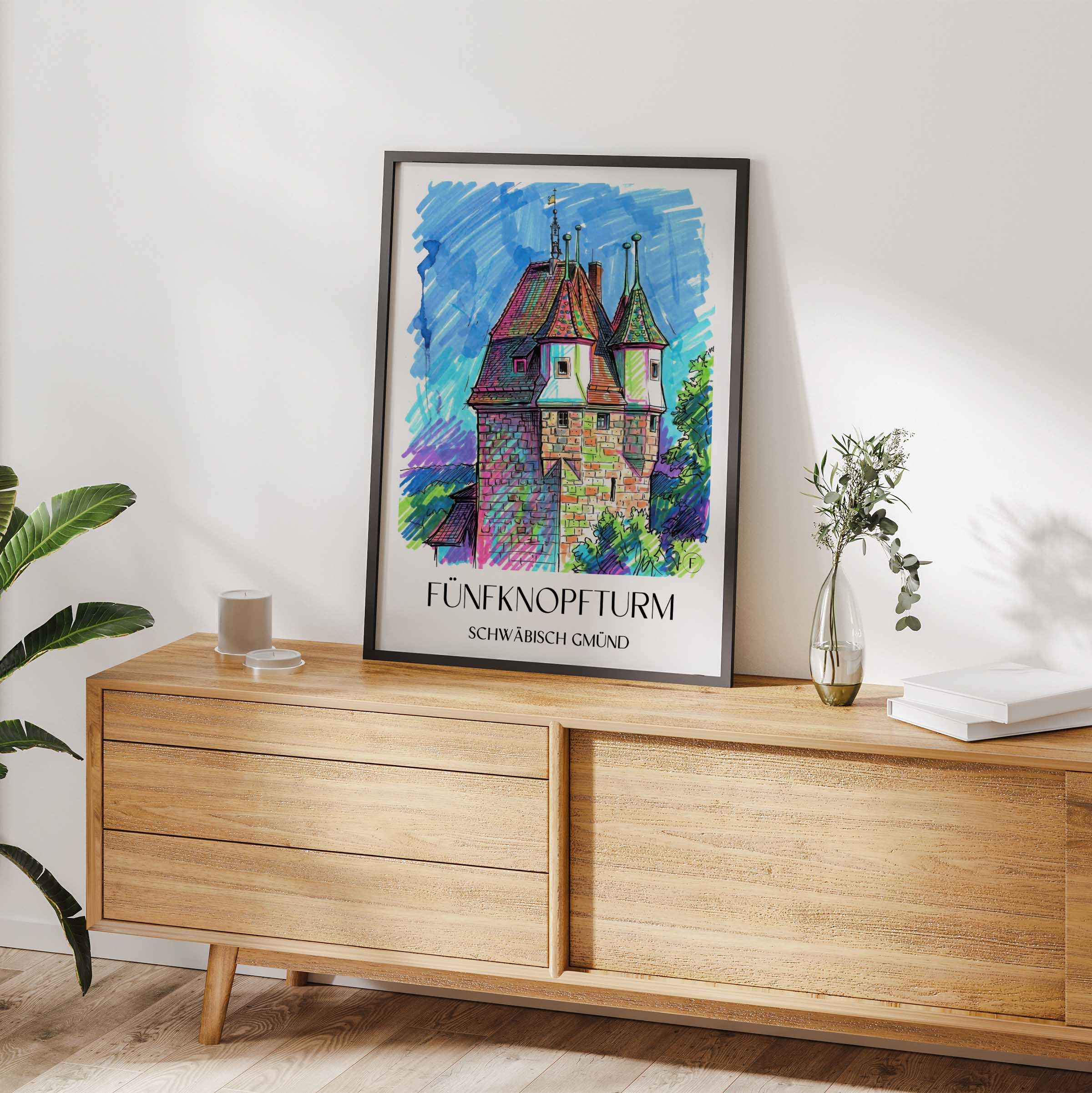 fünfknopfturm-schwäbisch-gmünd-deutschland-poster-graffiti