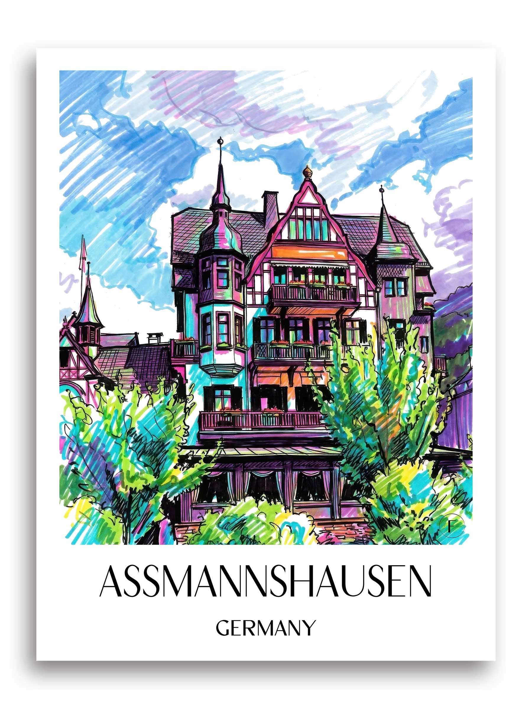 Assmanshausen Poster - Rheingau - Deutschland Kunstdruck - Tag Graffiti von A4 bis A1