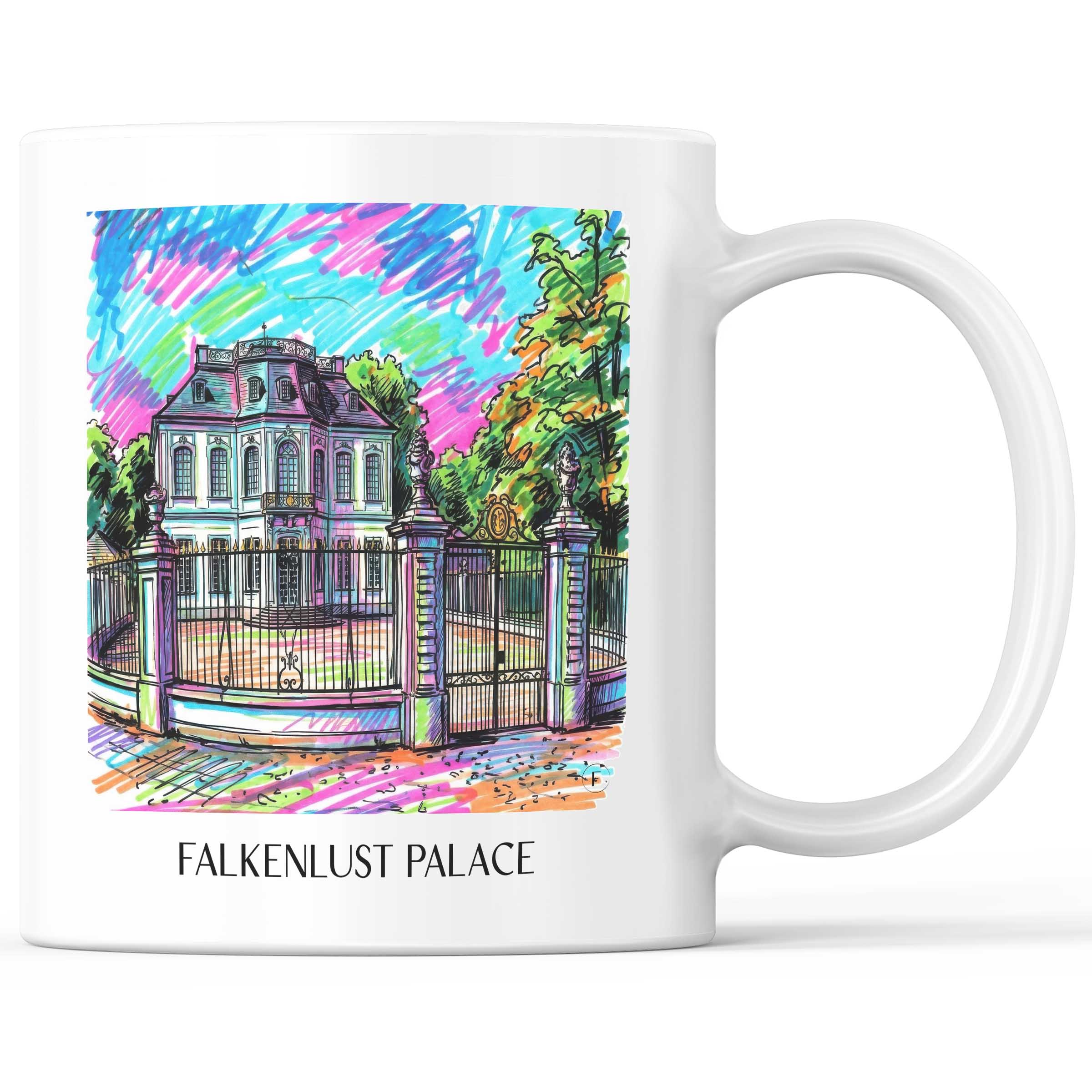 Schloss Falkenlust Kaffeebecher - Brühl - Deutschland Becher - Kaffeetasse im Tag Graffiti Stil