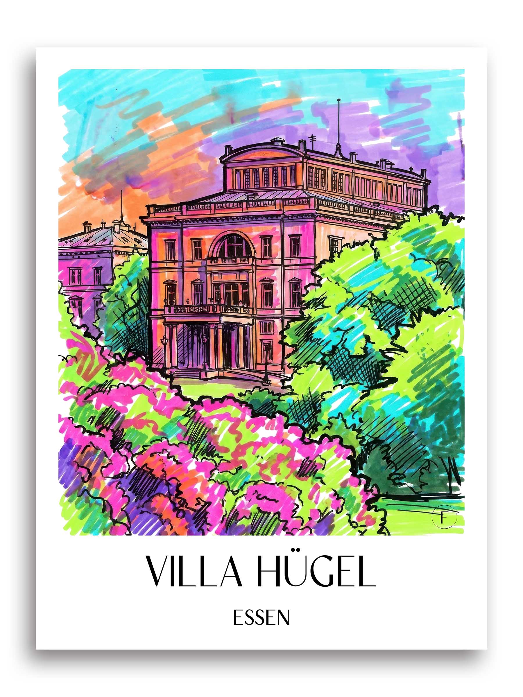 Villa Hügel Poster - Essen - Deutschland Kunstdruck - Tag Graffiti von A4 bis A1