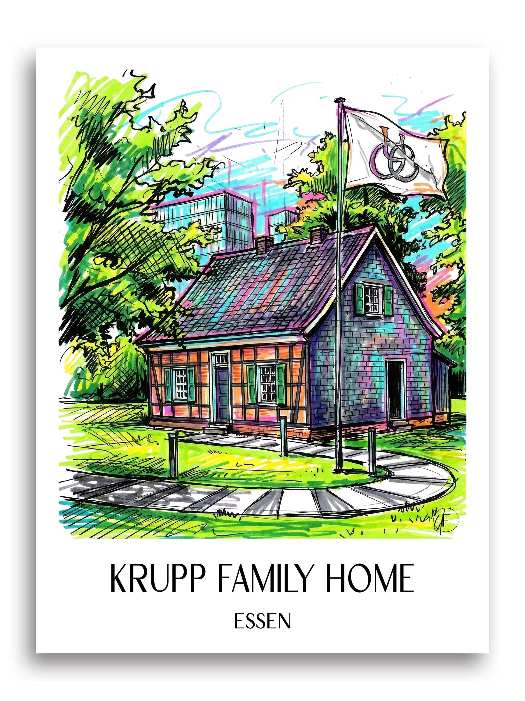 Stammhaus Krupp Poster - Essen - Deutschland Kunstdruck - Tag Graffiti von A4 bis A1