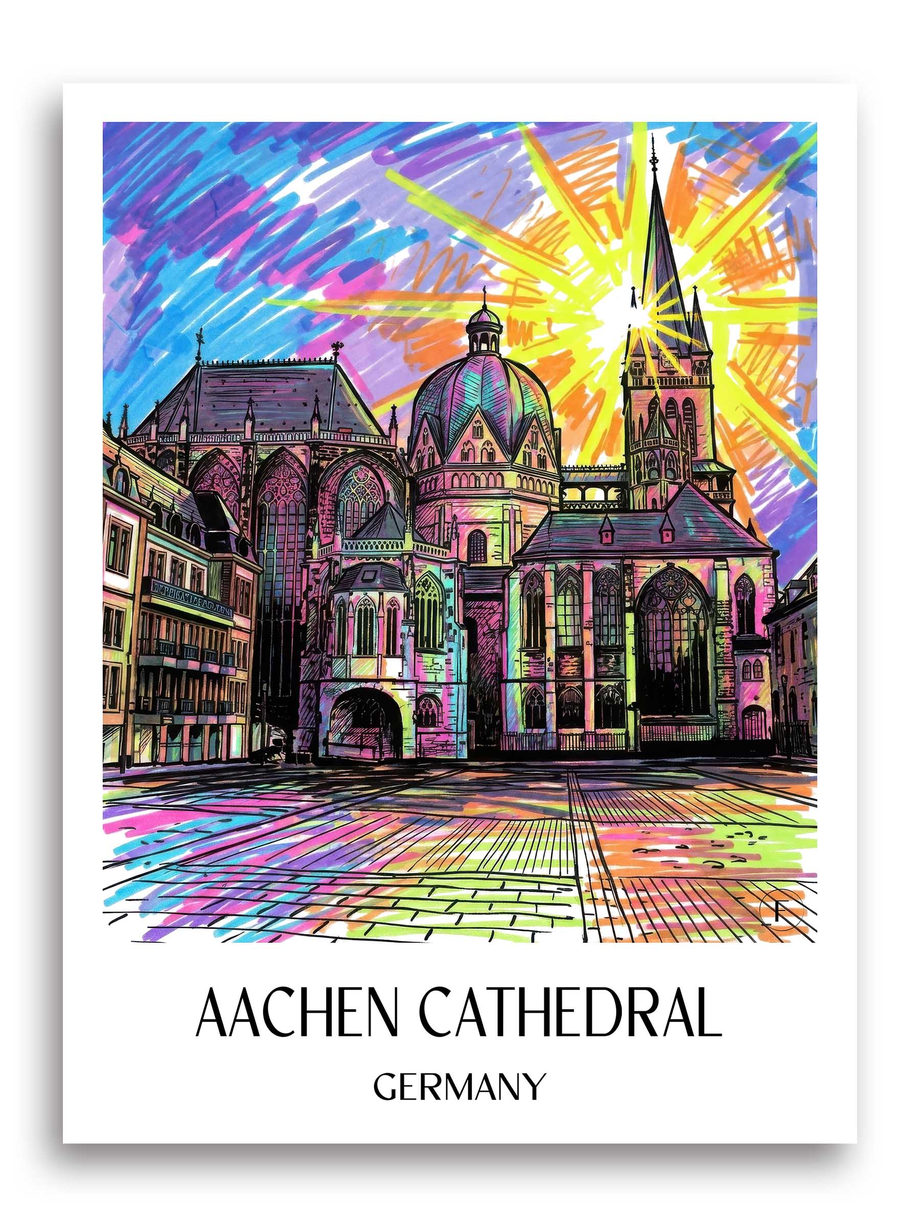 Aachener Dom Poster - Rheinland - Deutschland Kunstdruck - Tag Graffiti von A4 bis A1