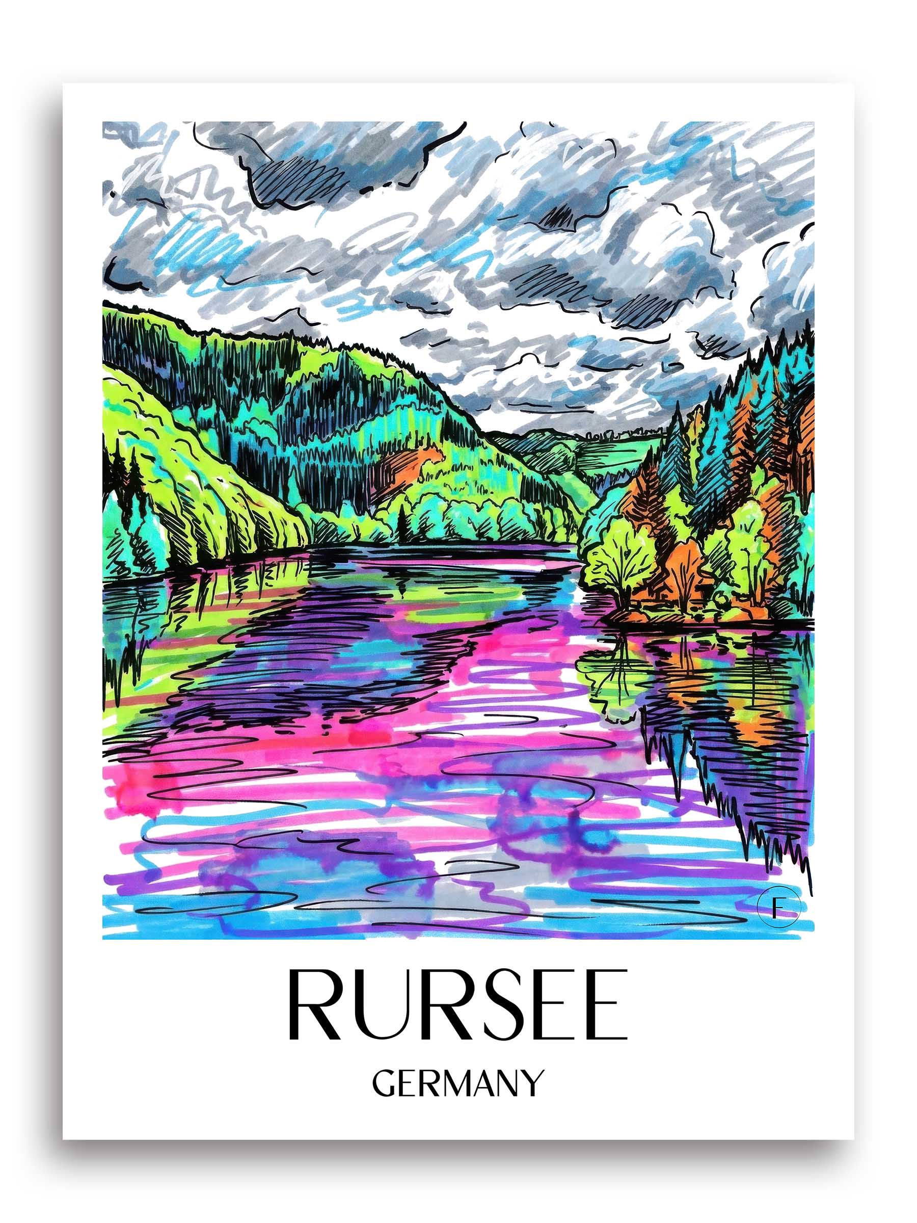 Rursee Poster - Eifel - Deutschland Kunstdruck - Tag Graffiti von A4 bis A1