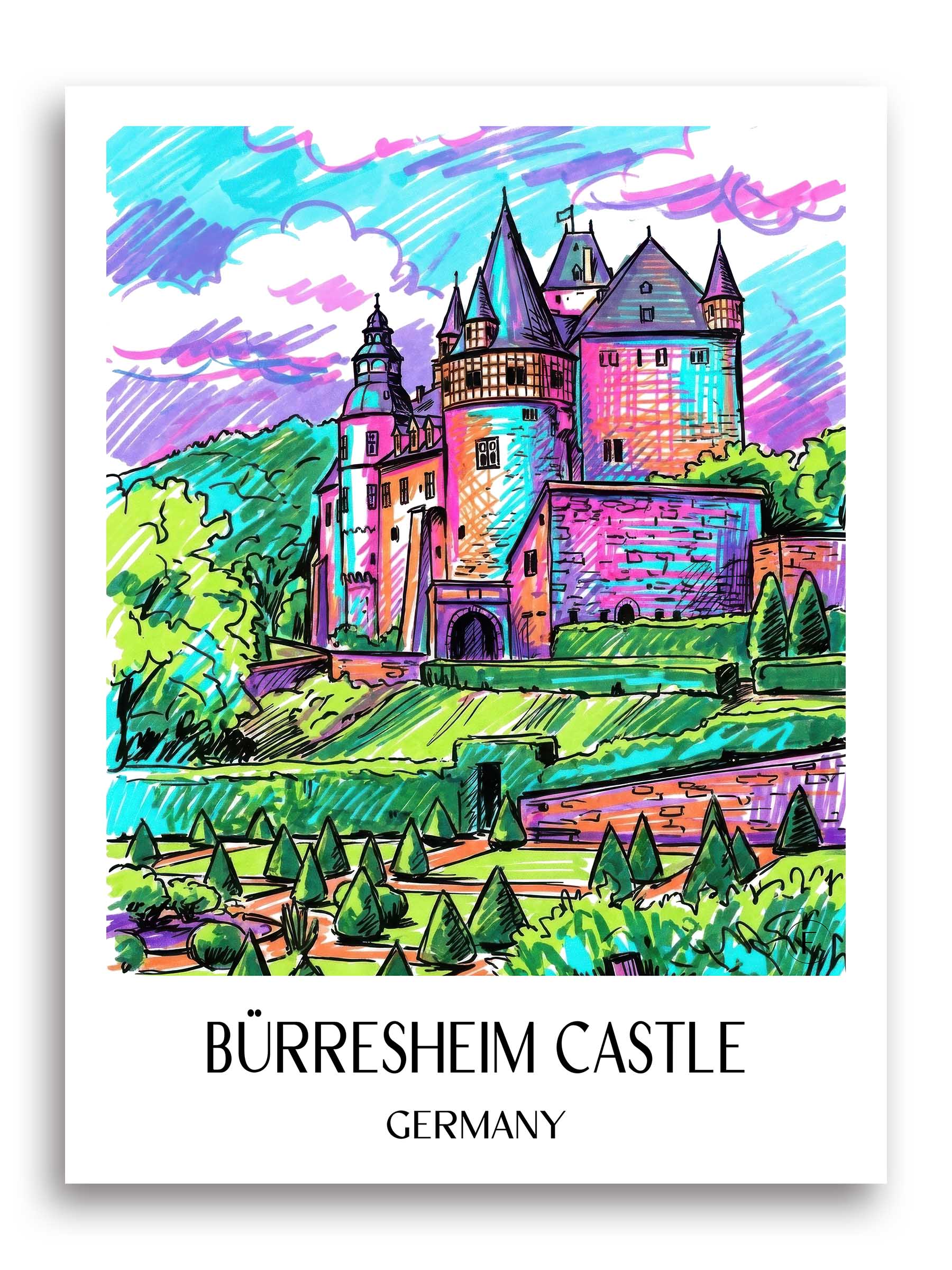 Schloss Bürresheim Poster - Eifel - Deutschland Kunstdruck - Tag Graffiti von A4 bis A1