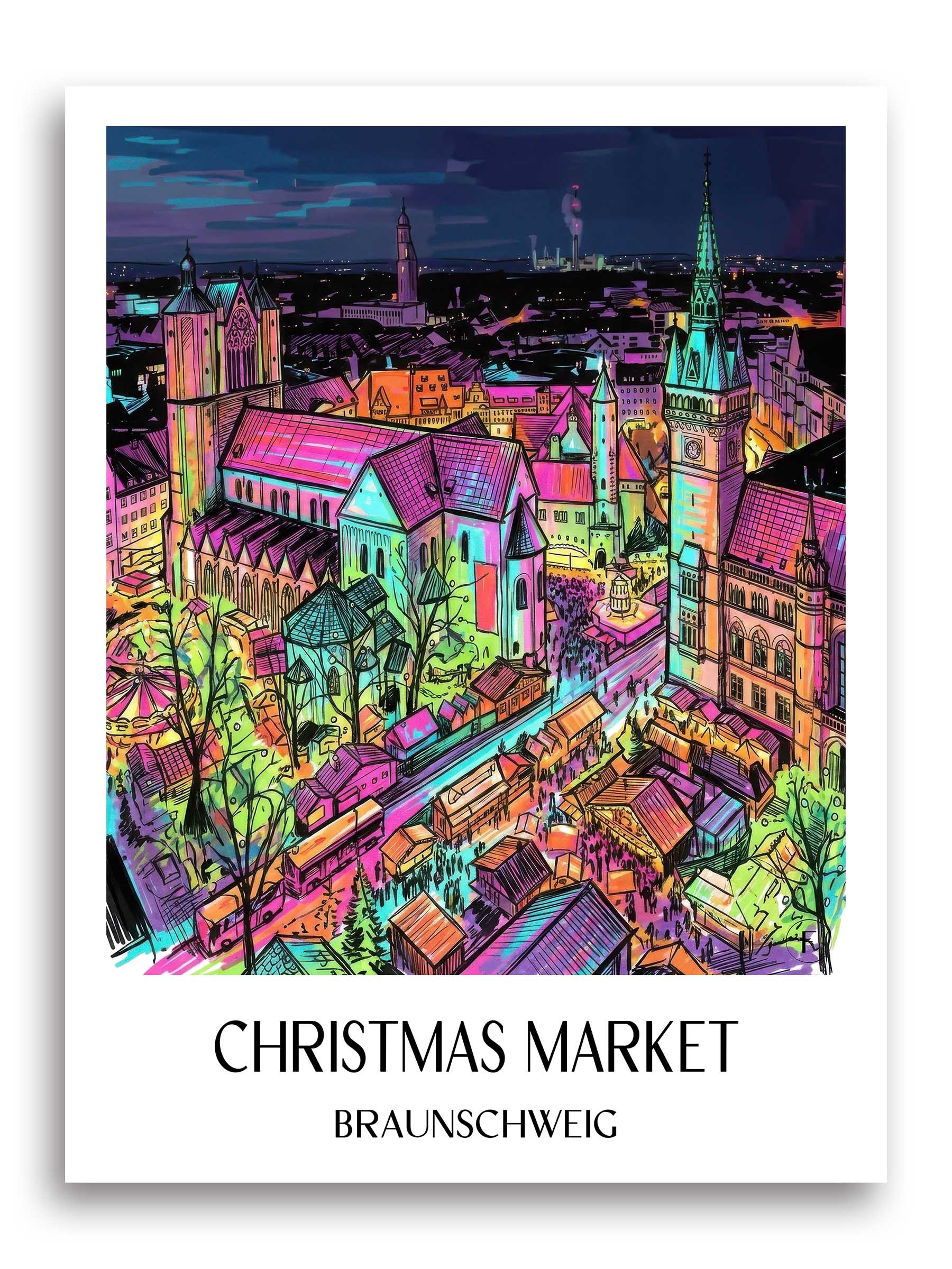 Weihnachtsmarkt Poster - Braunschweig - Deutschland Kunstdruck - Tag Graffiti von A4 bis A1