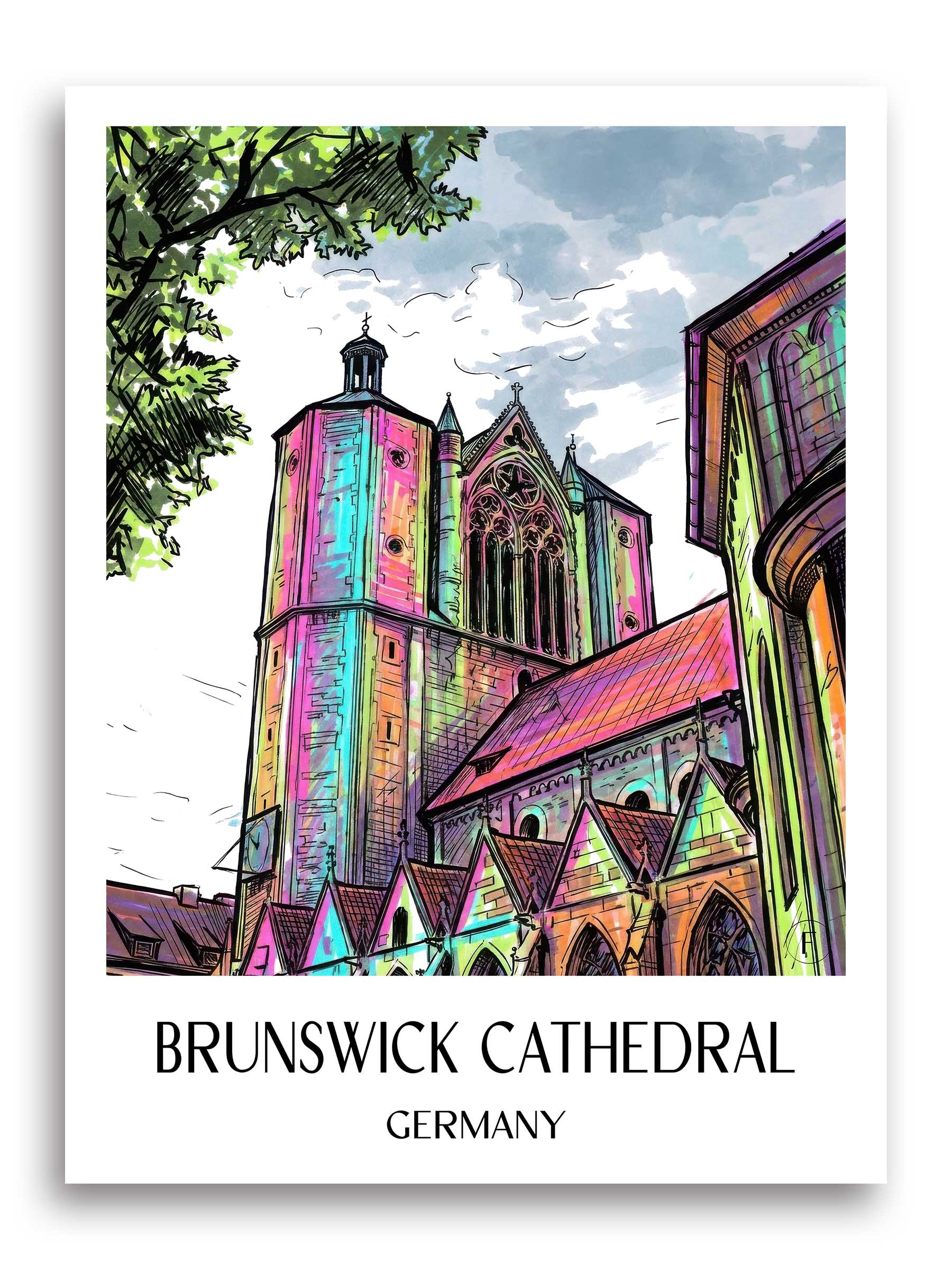 Braunschweiger Dom Poster - Niedersachsen - Deutschland Kunstdruck - Tag Graffiti von A4 bis A1